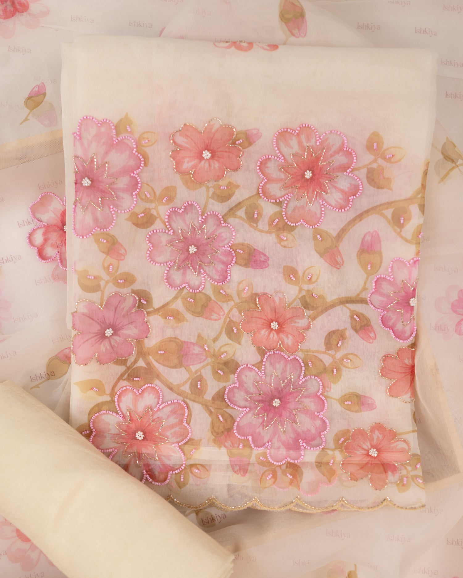 GULAAB-Unstitched Organza Tissue Suit Set