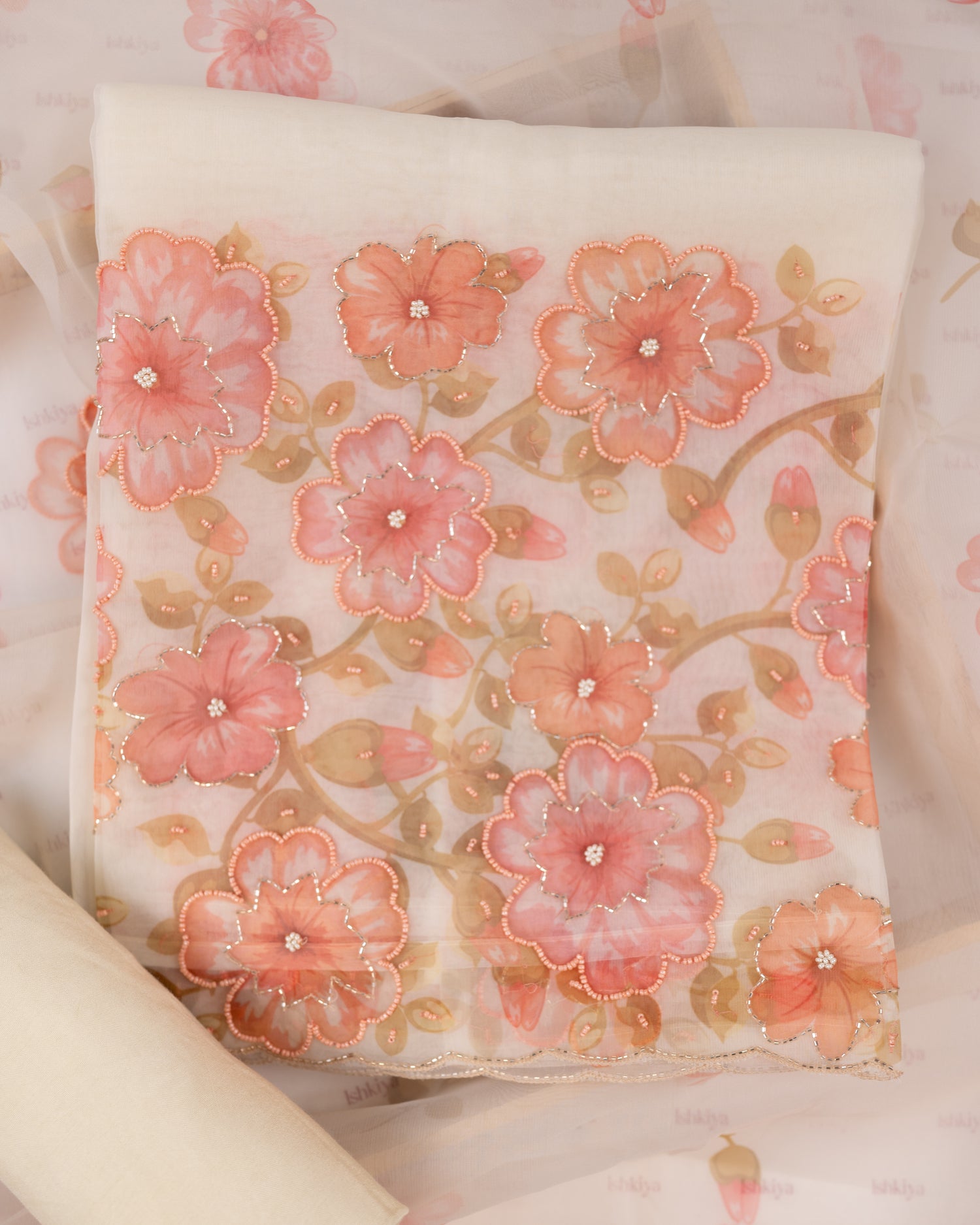 GULAAB-Unstitched Organza Tissue Suit Set