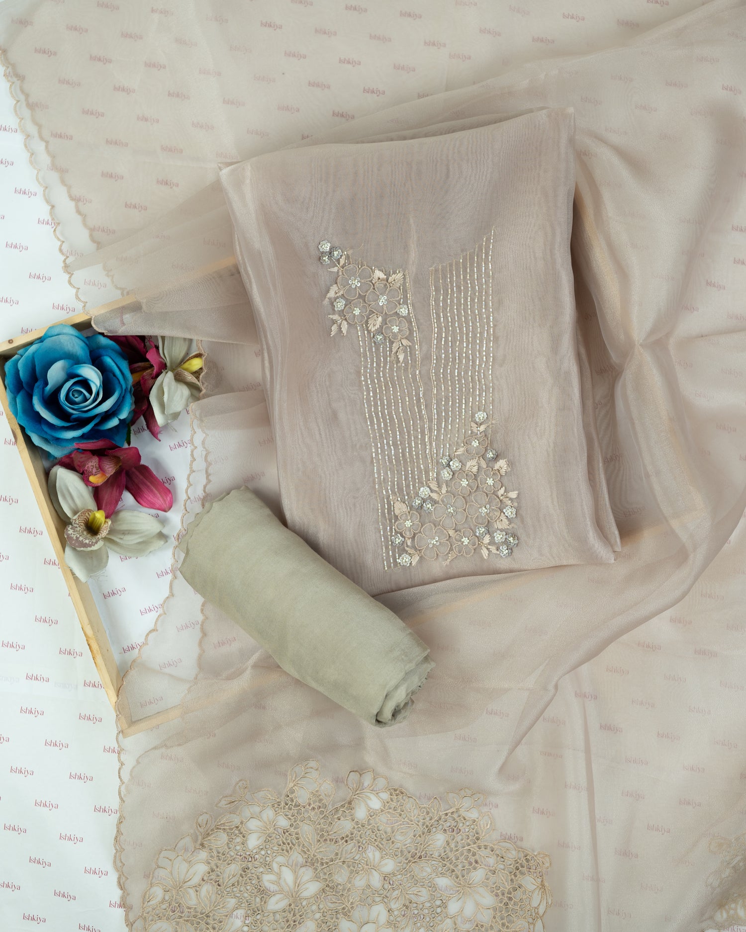 BASANT-Unstitched Organza Tissue Suit Set