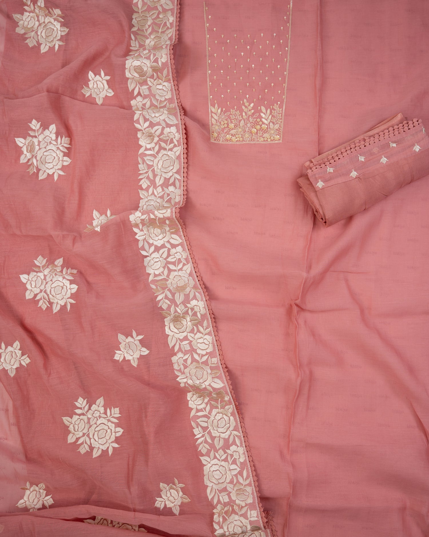 HARSINGAR-Unstitched Mul-Chanderi Suit Set