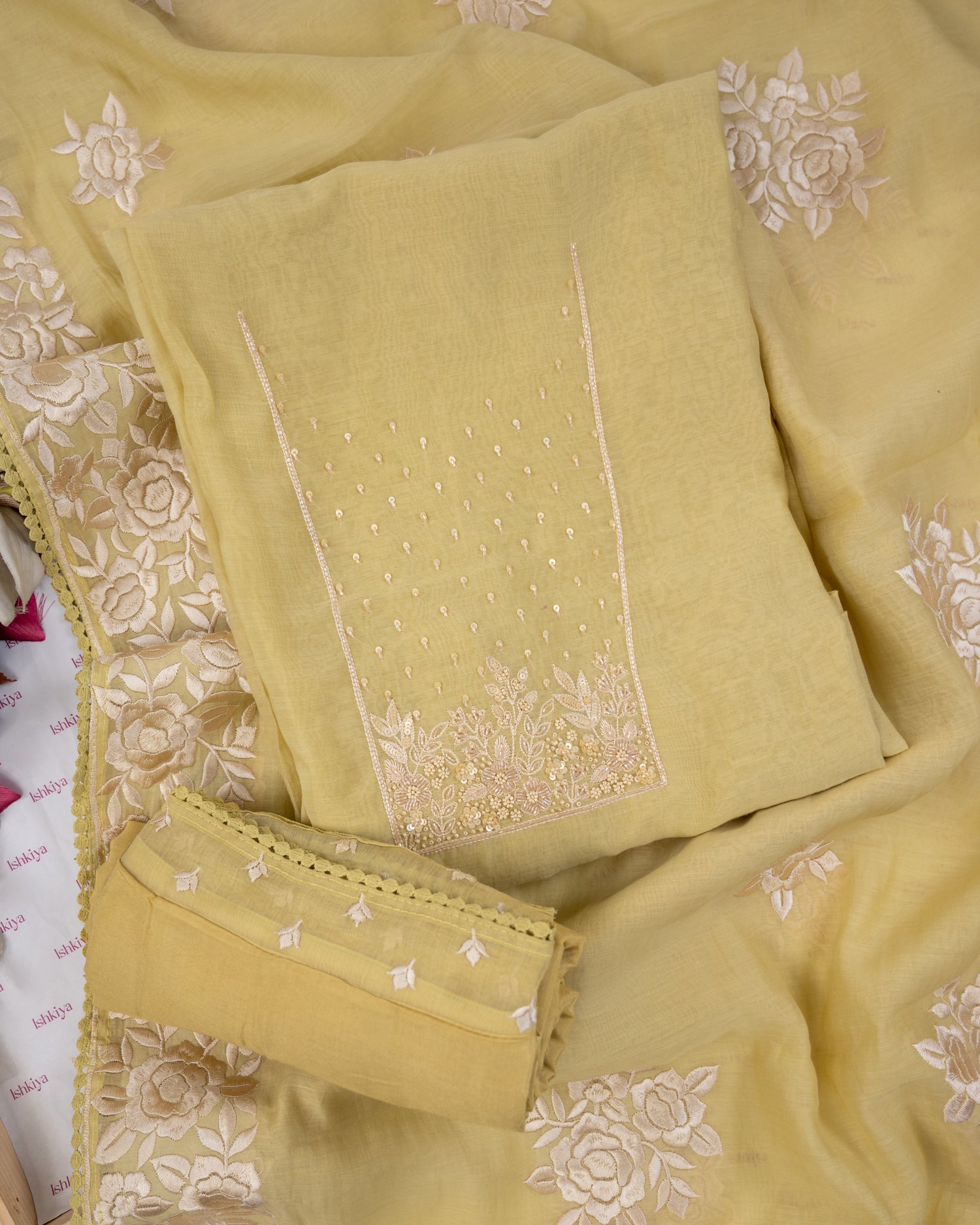 HARSINGAR-Unstitched Mul-Chanderi Suit Set