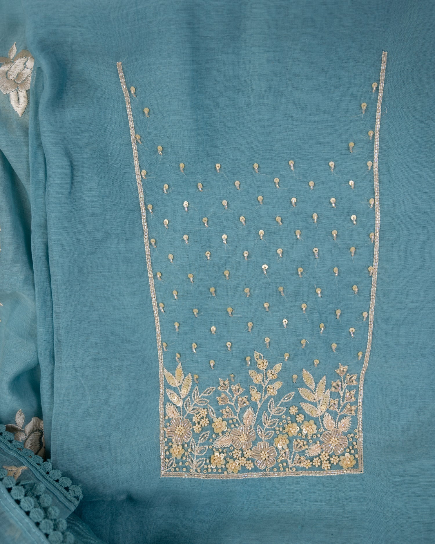 HARSINGAR-Unstitched Mul-Chanderi Suit Set