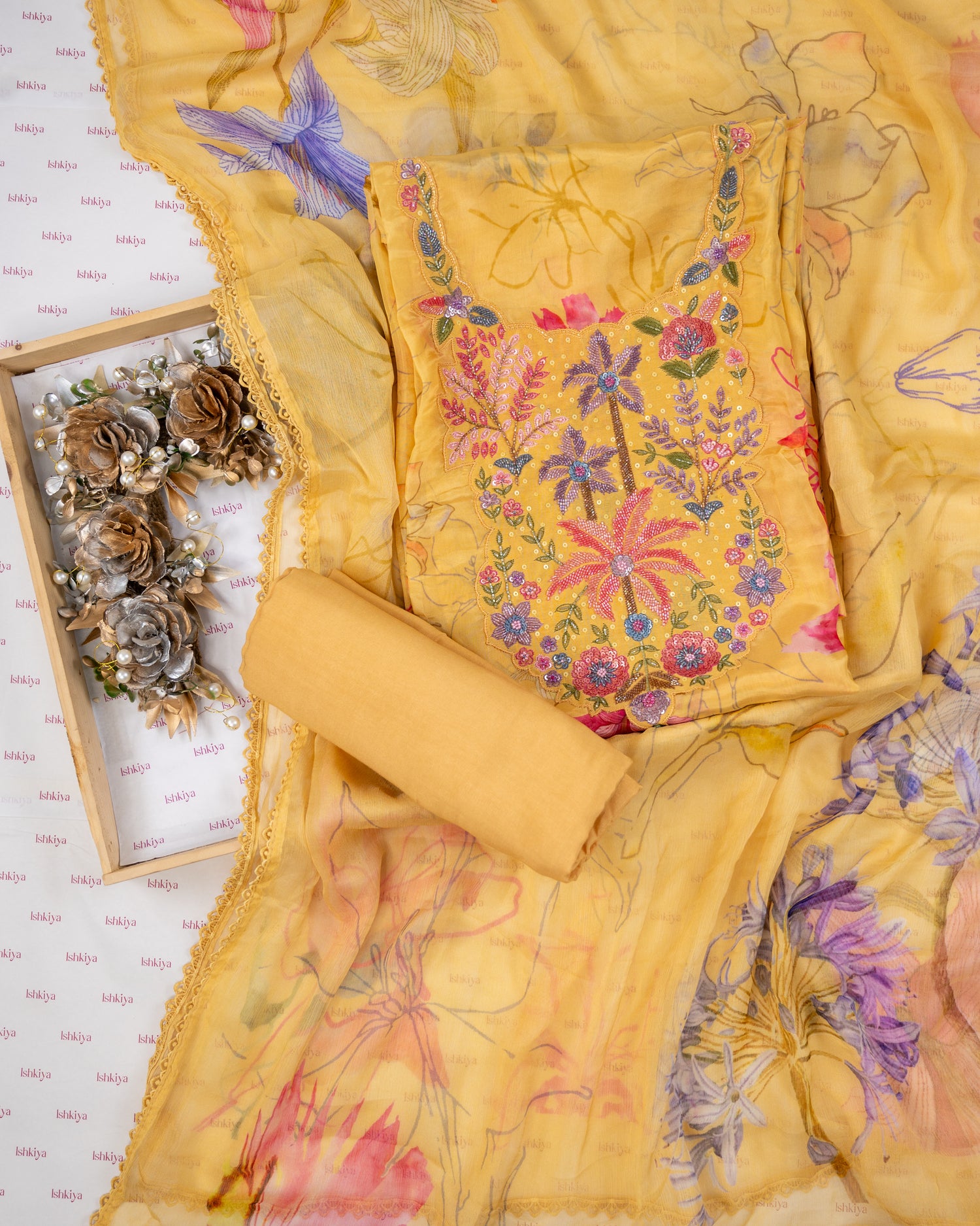 SARSABZ-Unstitched Chinon Silk Suit Set