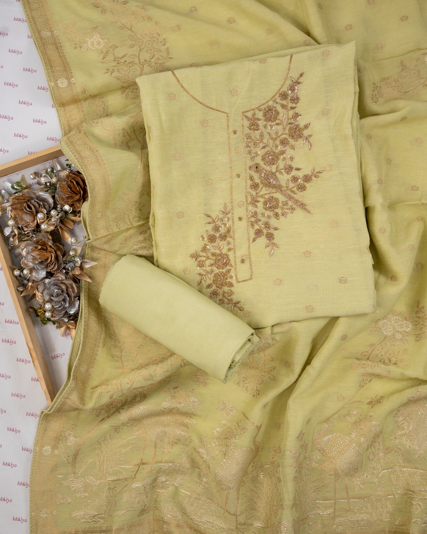 AAB-Unstitched Mul-Chanderi Suit Set