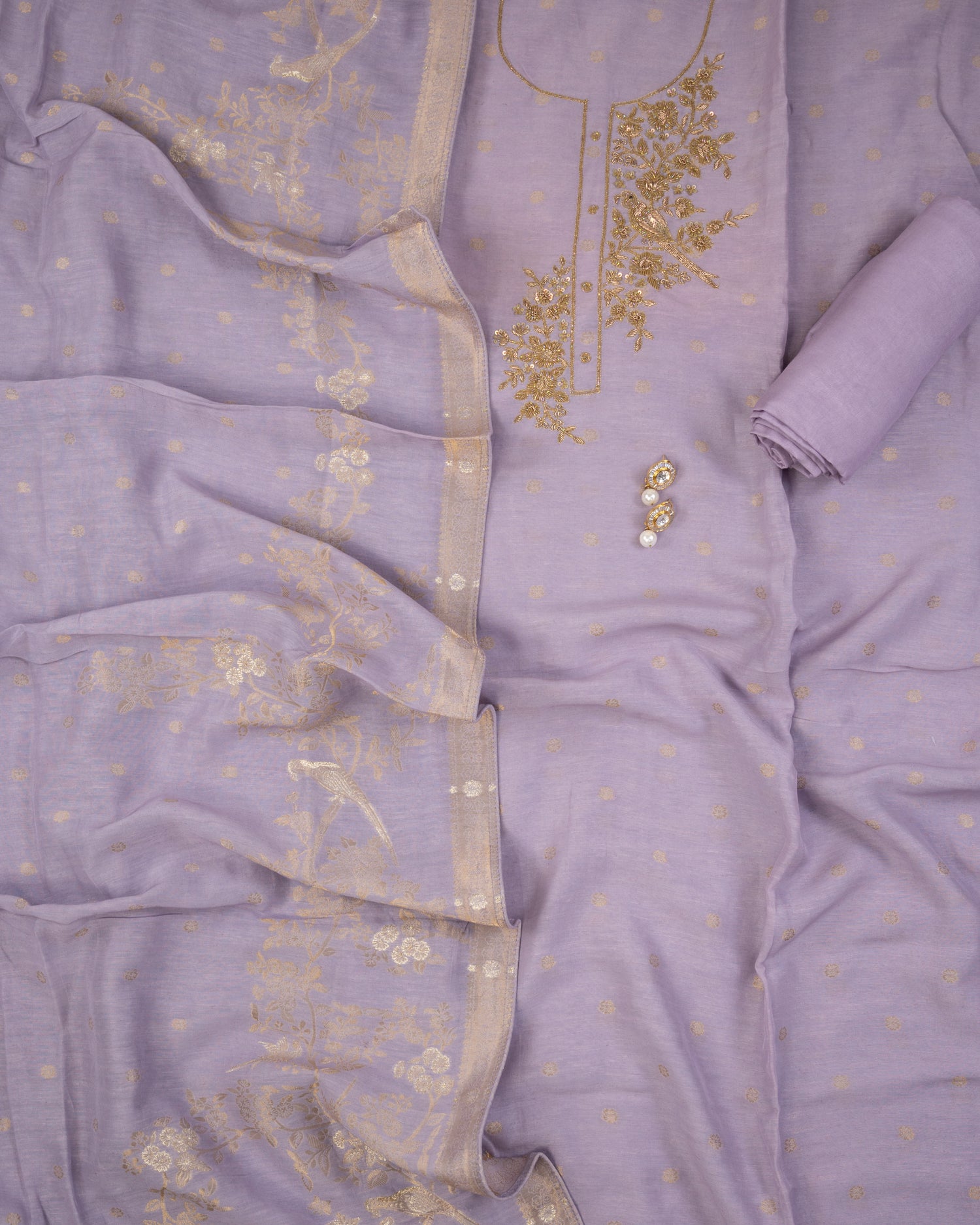 AAB-Unstitched Mul-Chanderi Suit Set