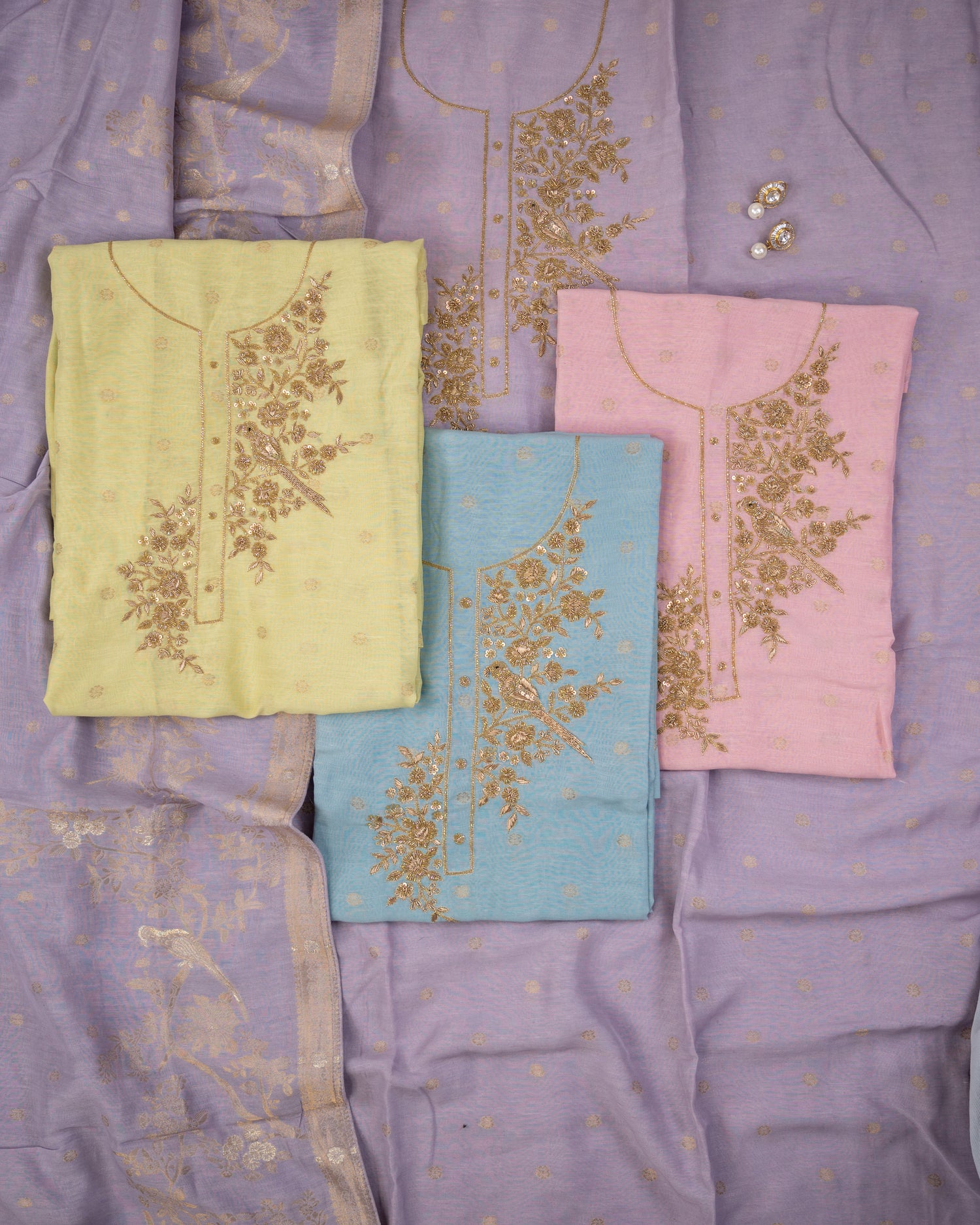 AAB-Unstitched Mul-Chanderi Suit Set