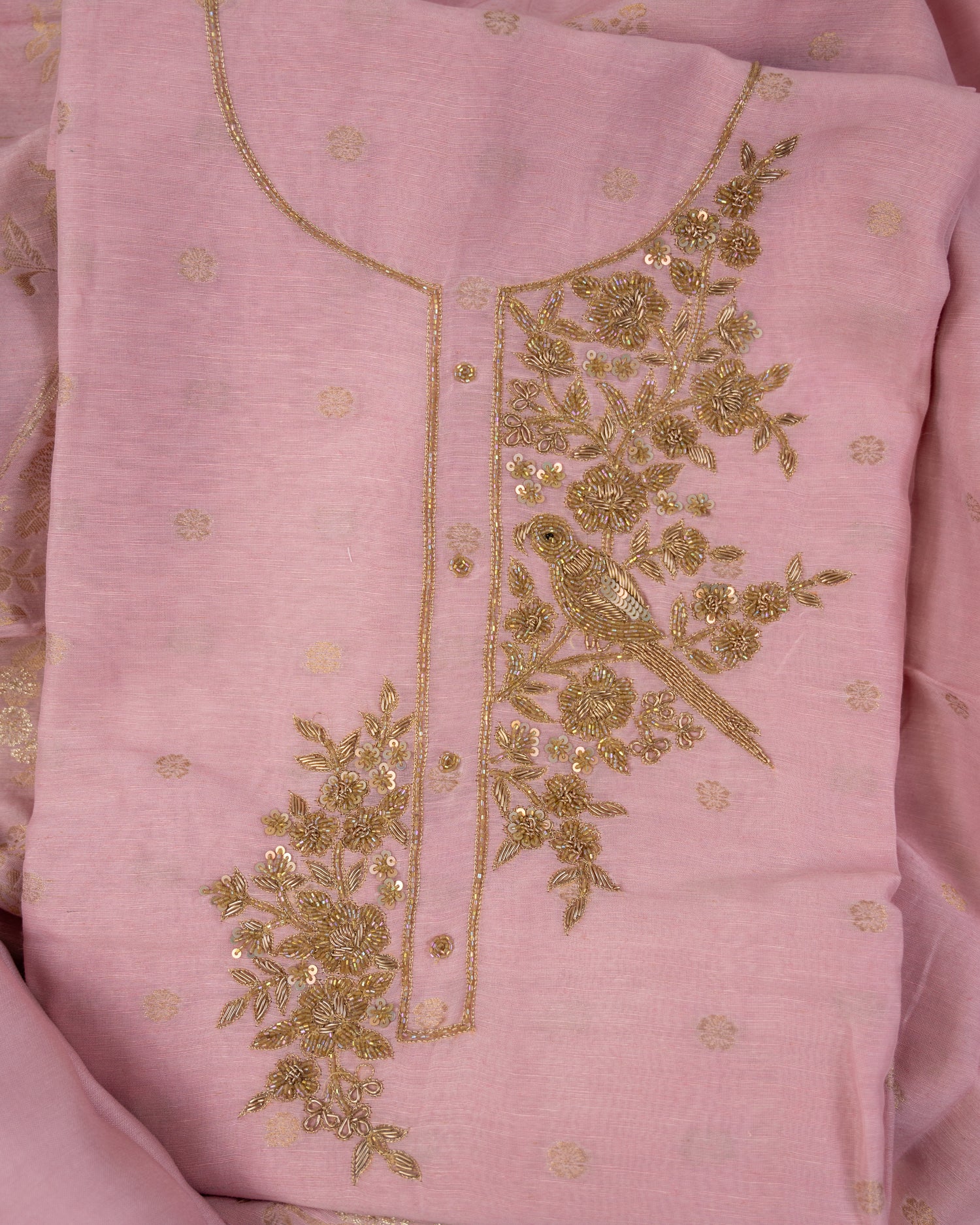 AAB-Unstitched Mul-Chanderi Suit Set