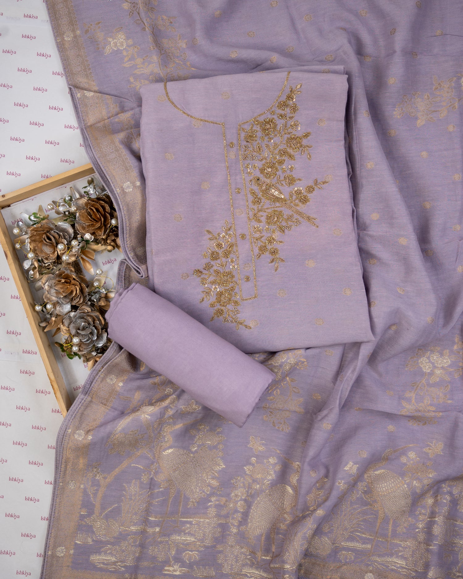 AAB-Unstitched Mul-Chanderi Suit Set