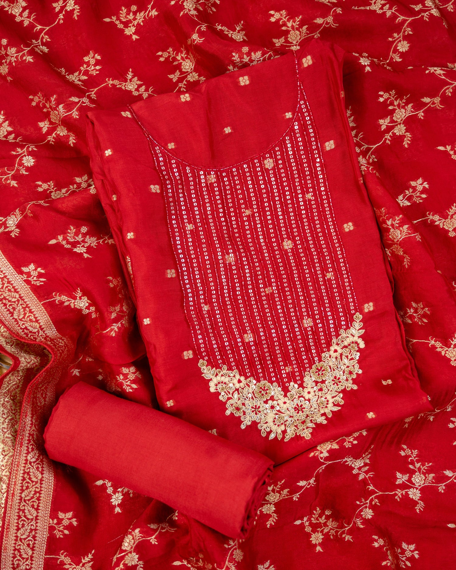 SURK-Unstitched Organza Linen Suit Set