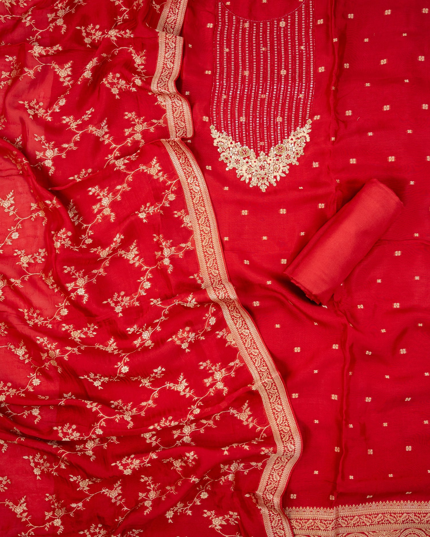 SURK-Unstitched Organza Linen Suit Set