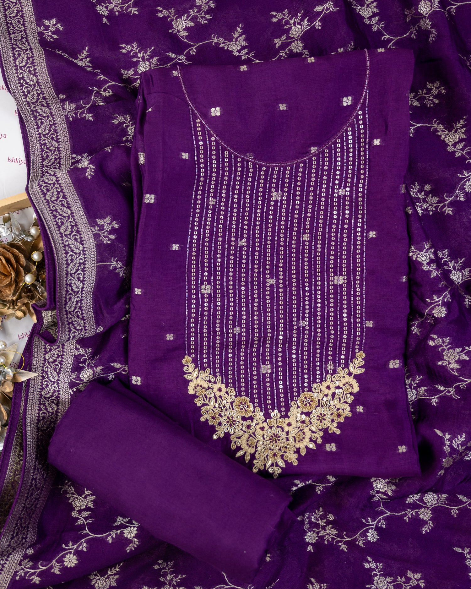 SURK-Unstitched Organza Linen Suit Set