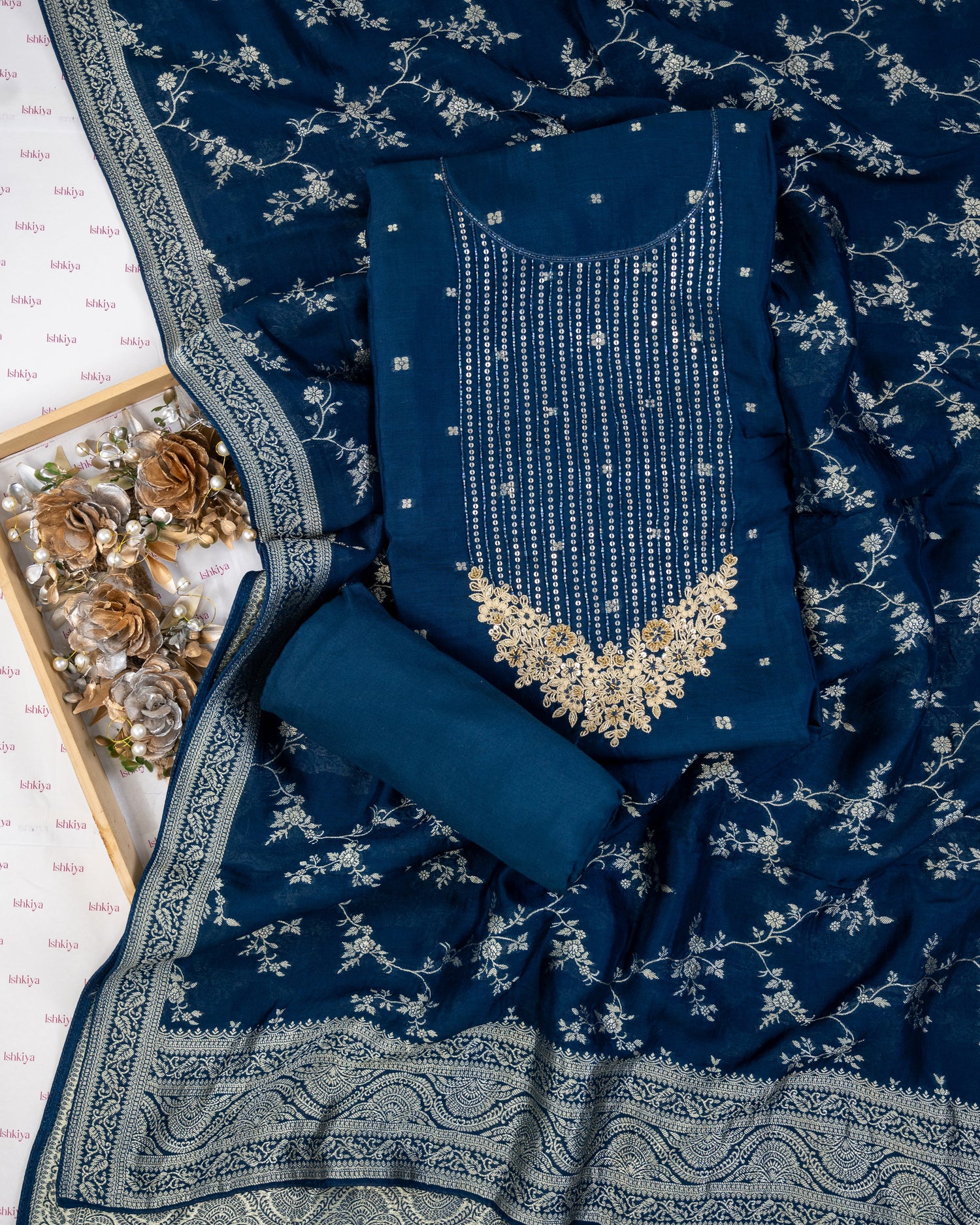 SURK-Unstitched Organza Linen Suit Set