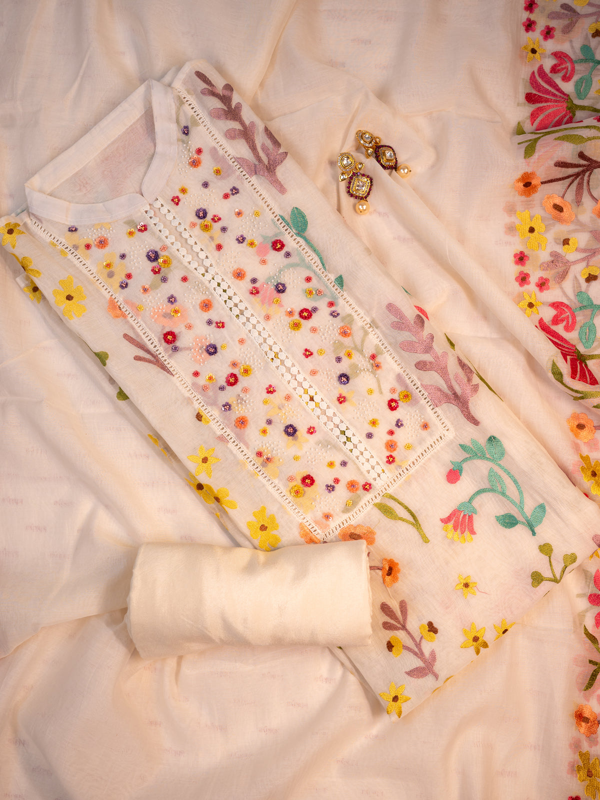 PARIZAAD-Unstitched Mul-Chanderi Suit Set