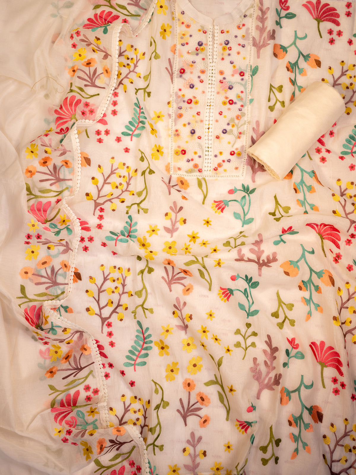 PARIZAAD-Unstitched Mul-Chanderi Suit Set