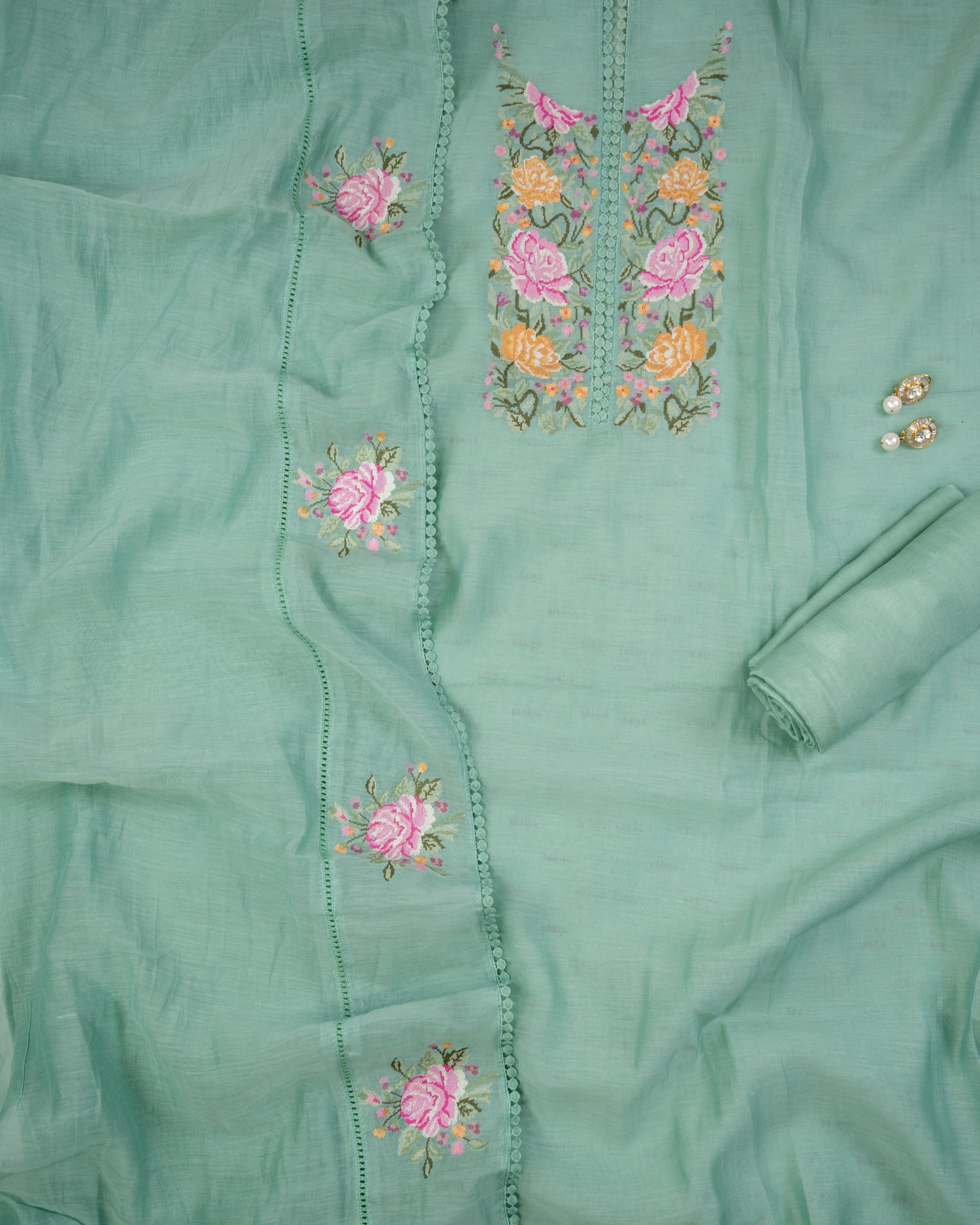 KIRAN-Unstitched Mul-Chanderi Suit Set