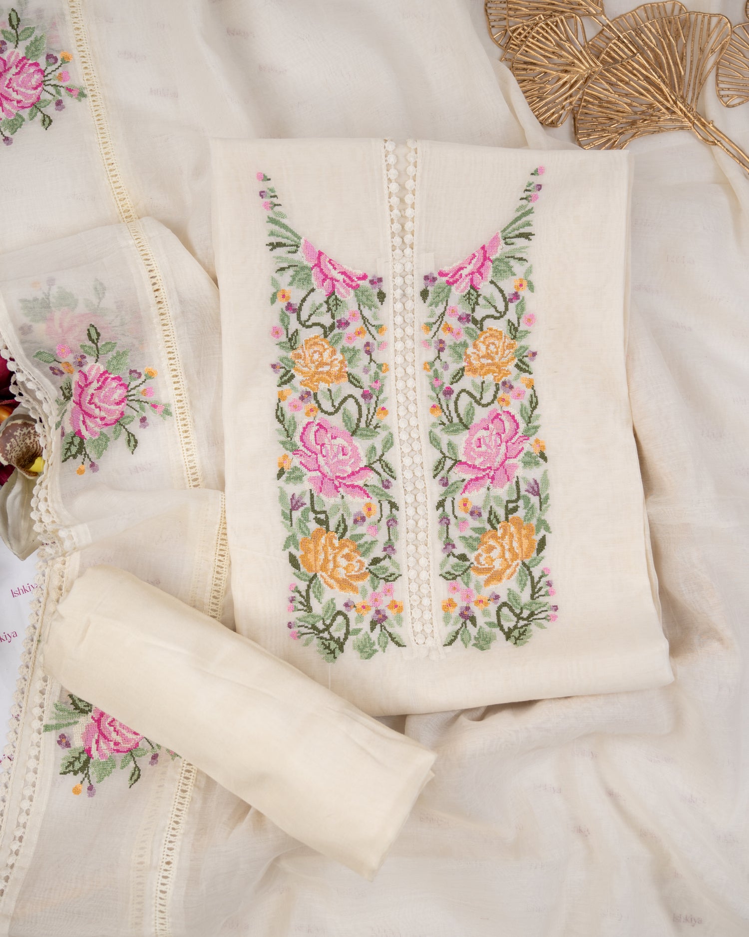 KIRAN-Unstitched Mul-Chanderi Suit Set