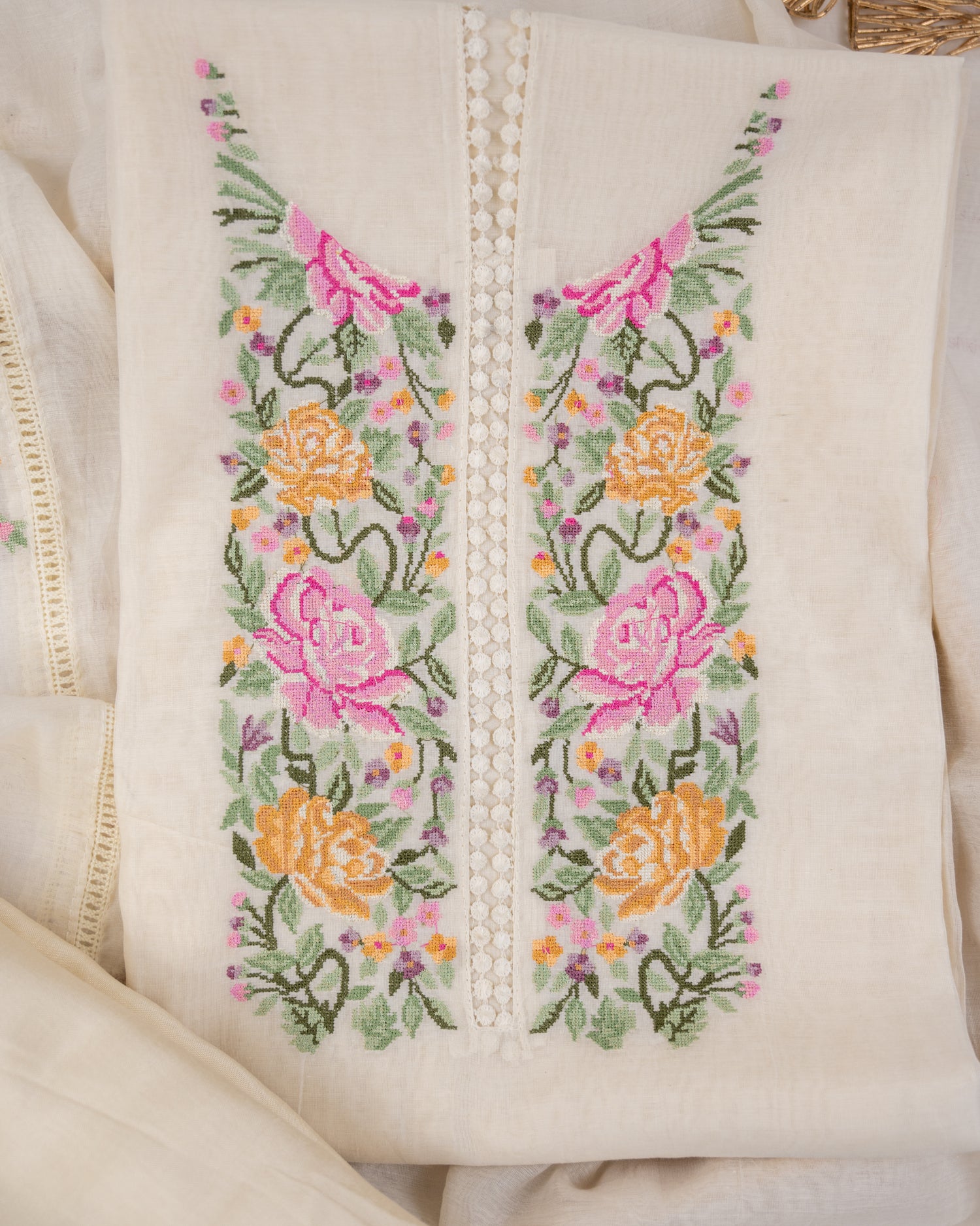 KIRAN-Unstitched Mul-Chanderi Suit Set