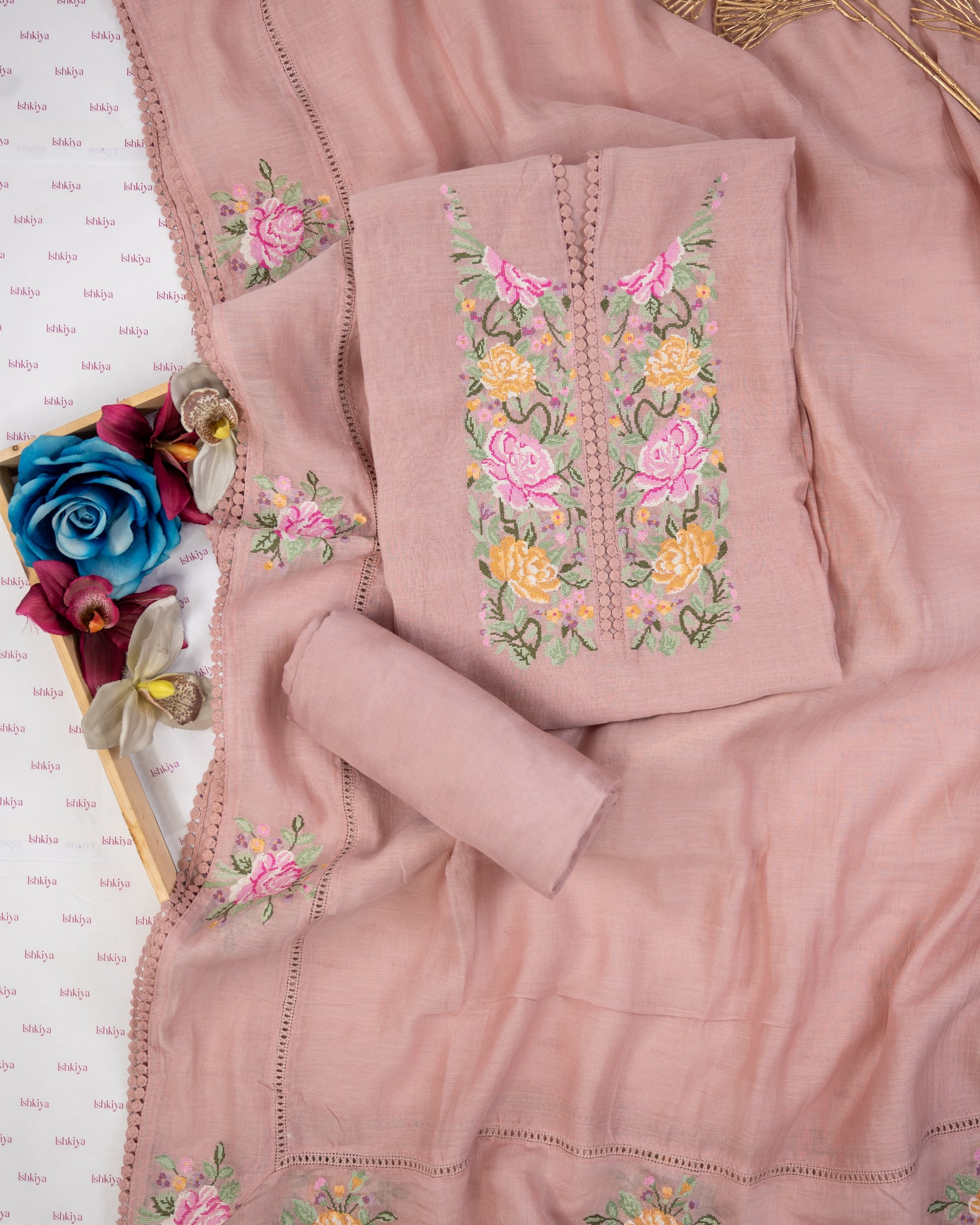 KIRAN-Unstitched Mul-Chanderi Suit Set