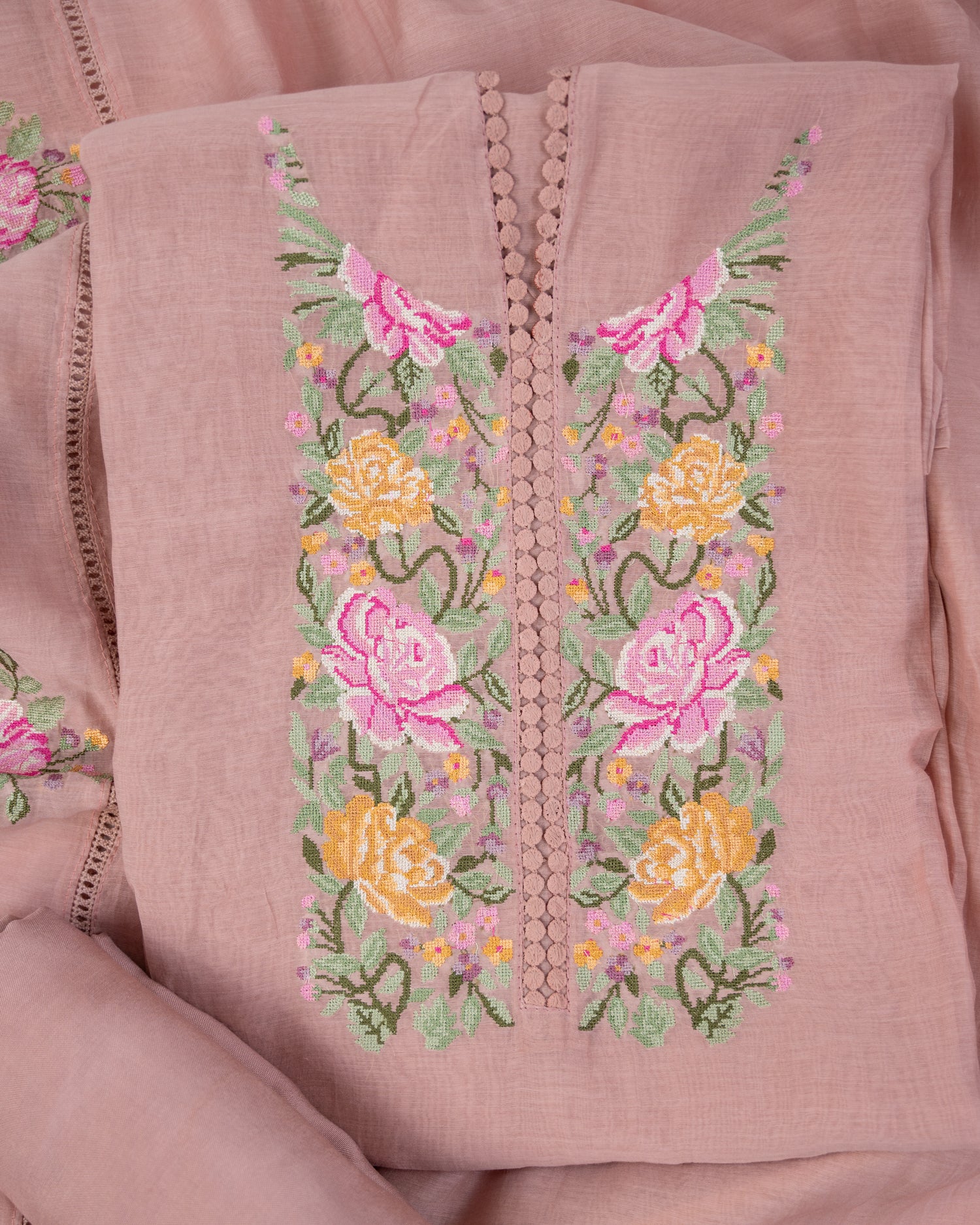 KIRAN-Unstitched Mul-Chanderi Suit Set