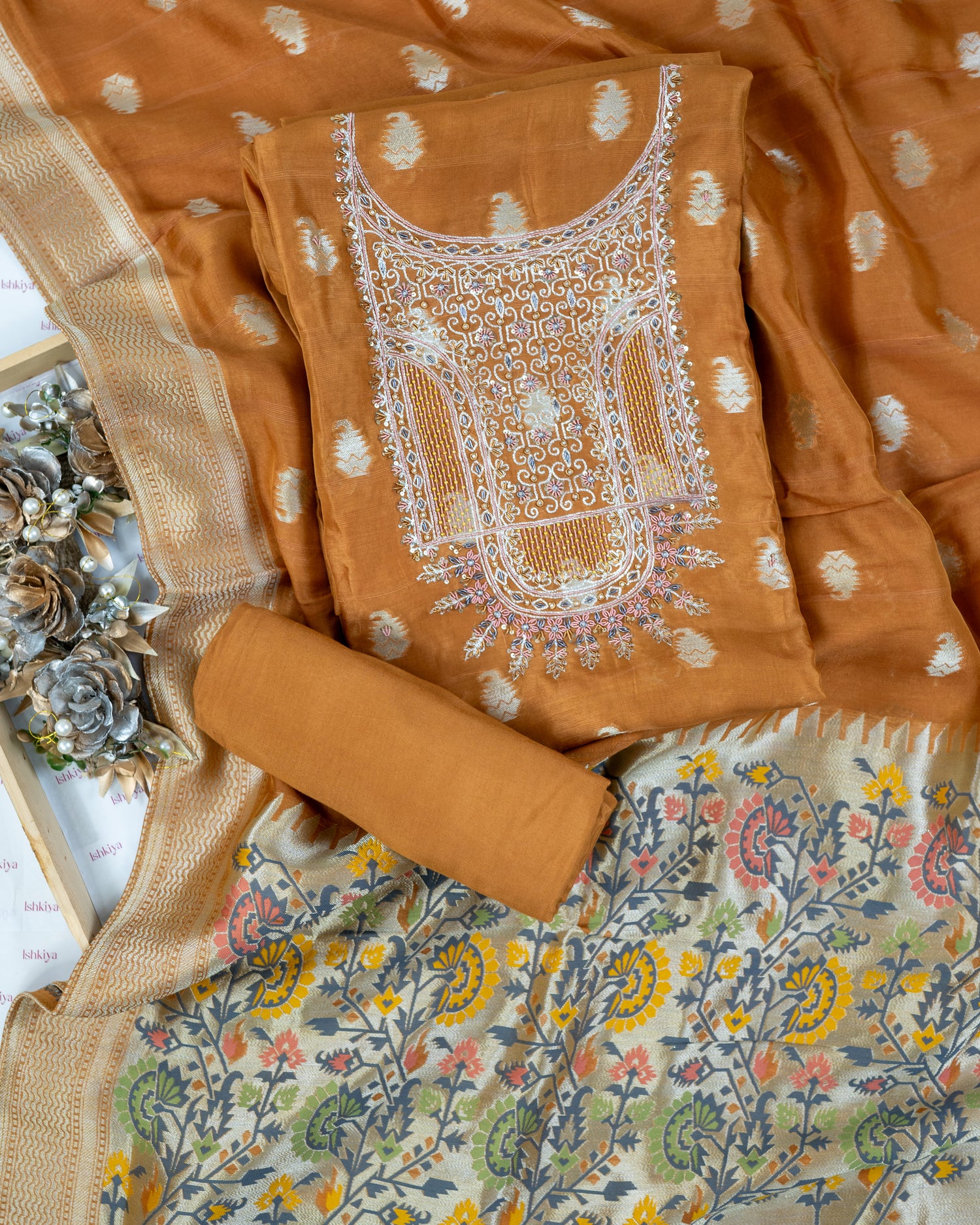 RIVAZ-Unstitched Banarsi Linen Suit Set