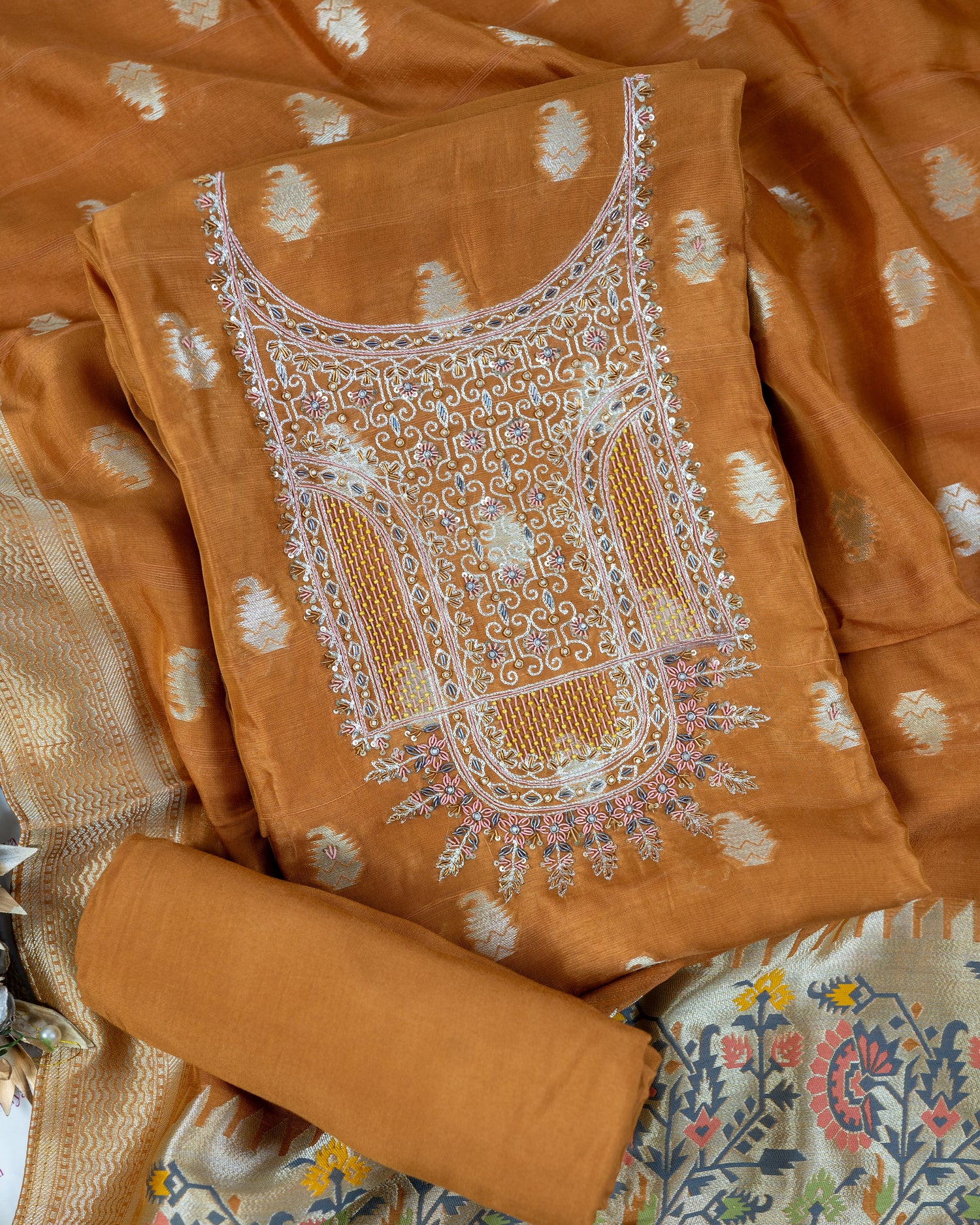RIVAZ-Unstitched Banarsi Linen Suit Set