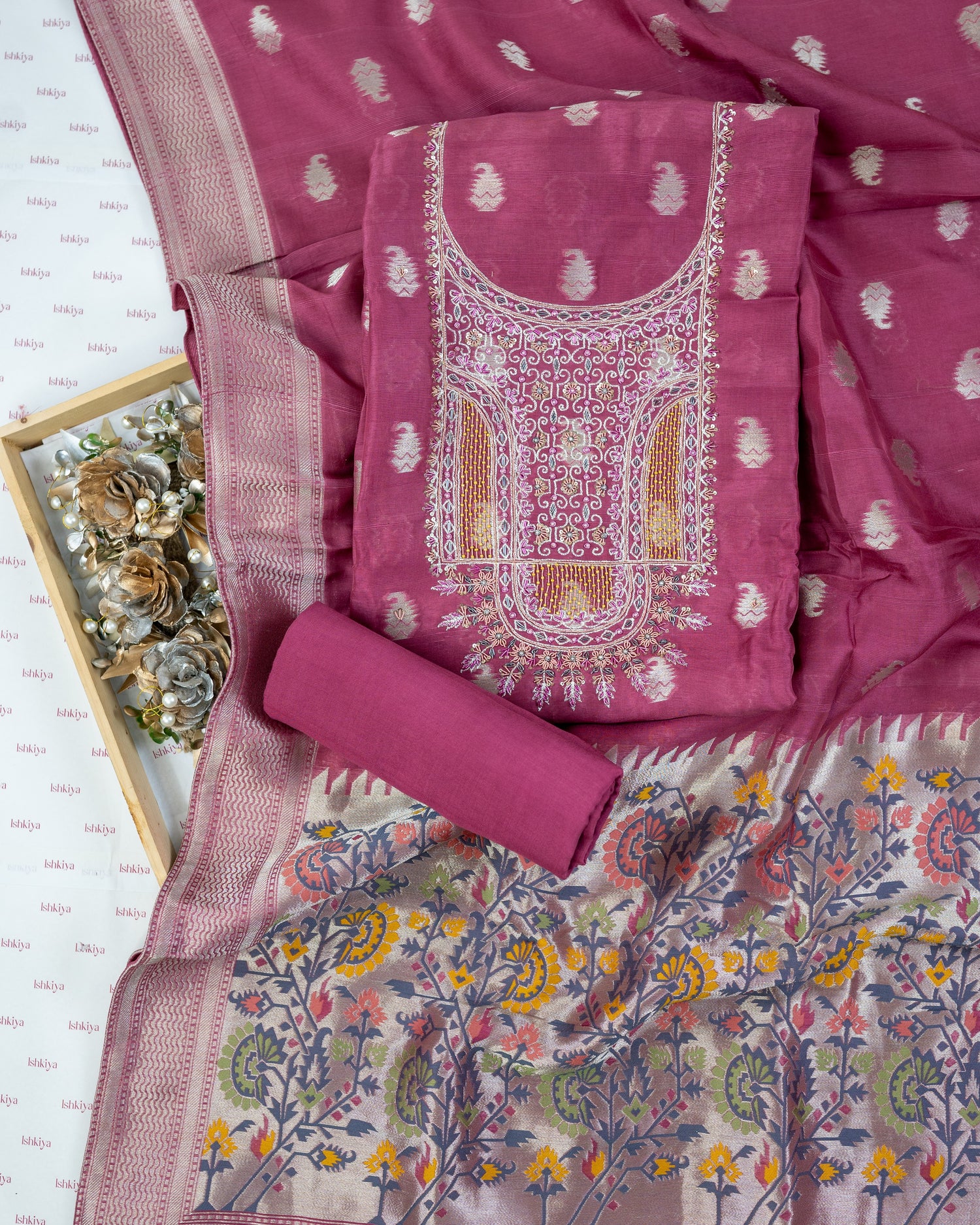 RIVAZ-Unstitched Banarsi Linen Suit Set