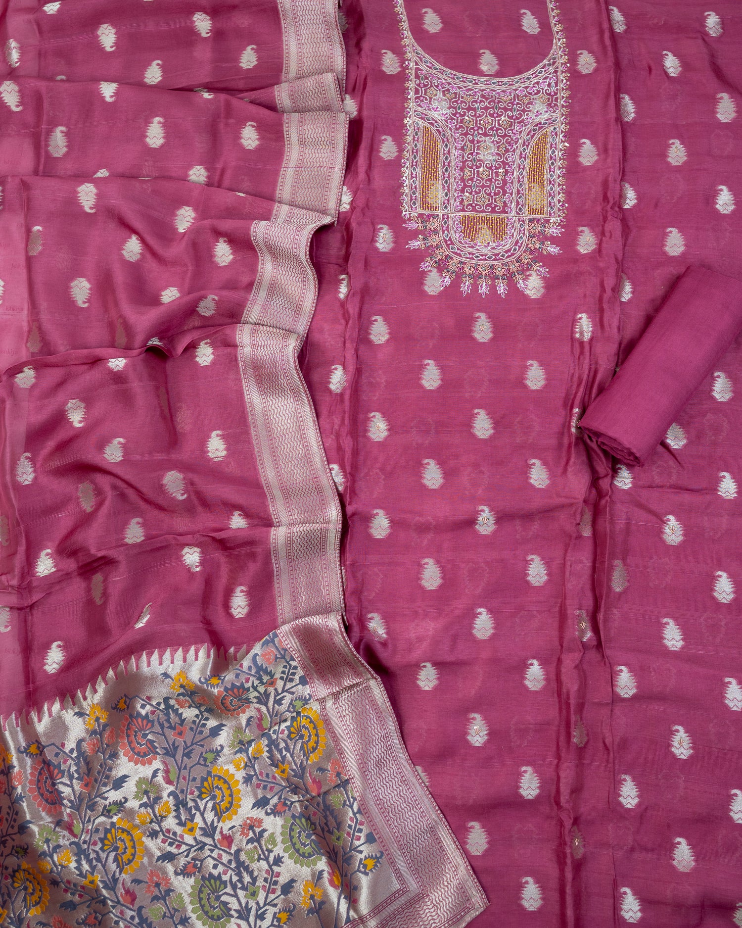 RIVAZ-Unstitched Banarsi Linen Suit Set
