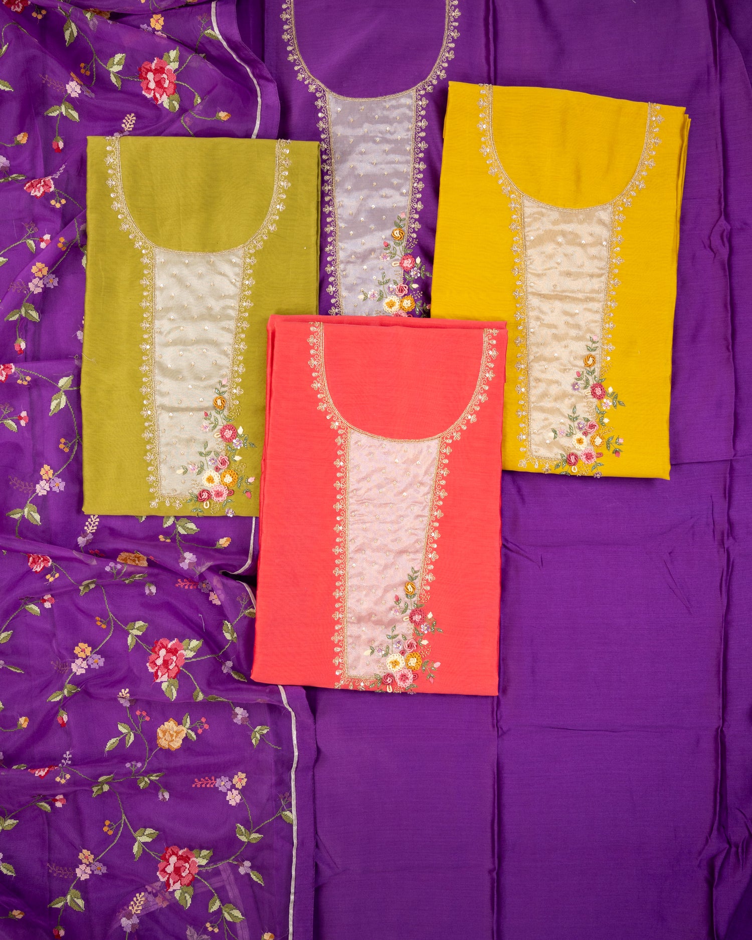 DHARA-Unstitched Mul-Chanderi Suit Set