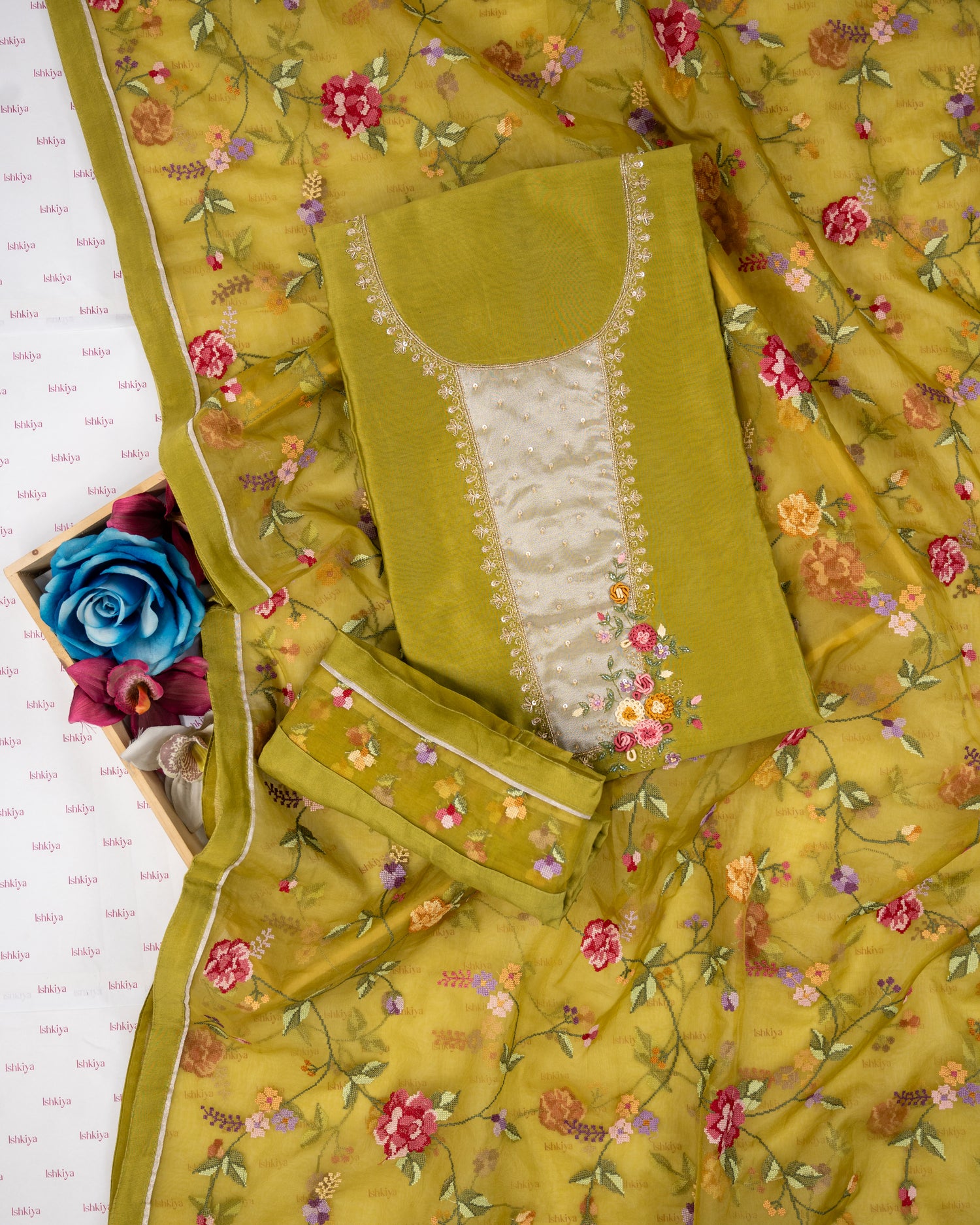 DHARA-Unstitched Mul-Chanderi Suit Set
