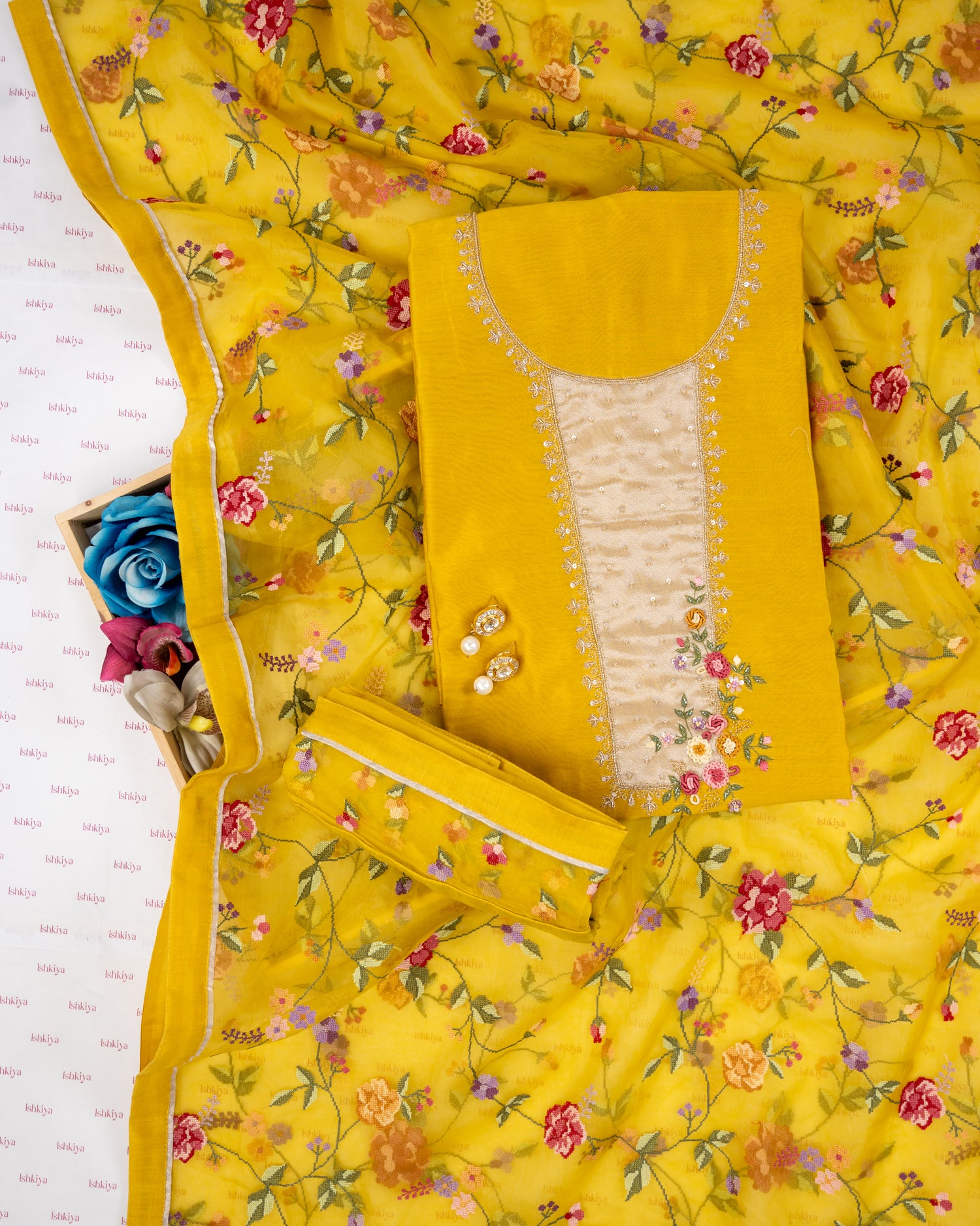 DHARA-Unstitched Mul-Chanderi Suit Set