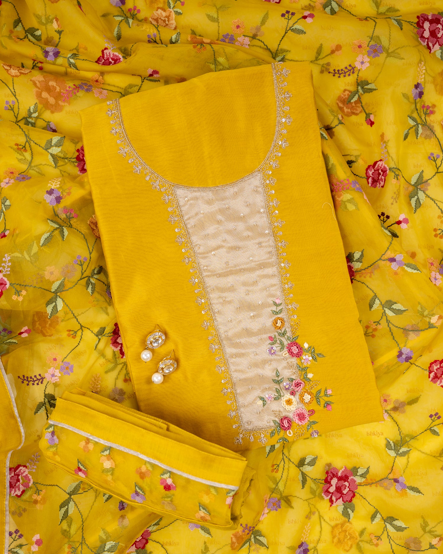 DHARA-Unstitched Mul-Chanderi Suit Set