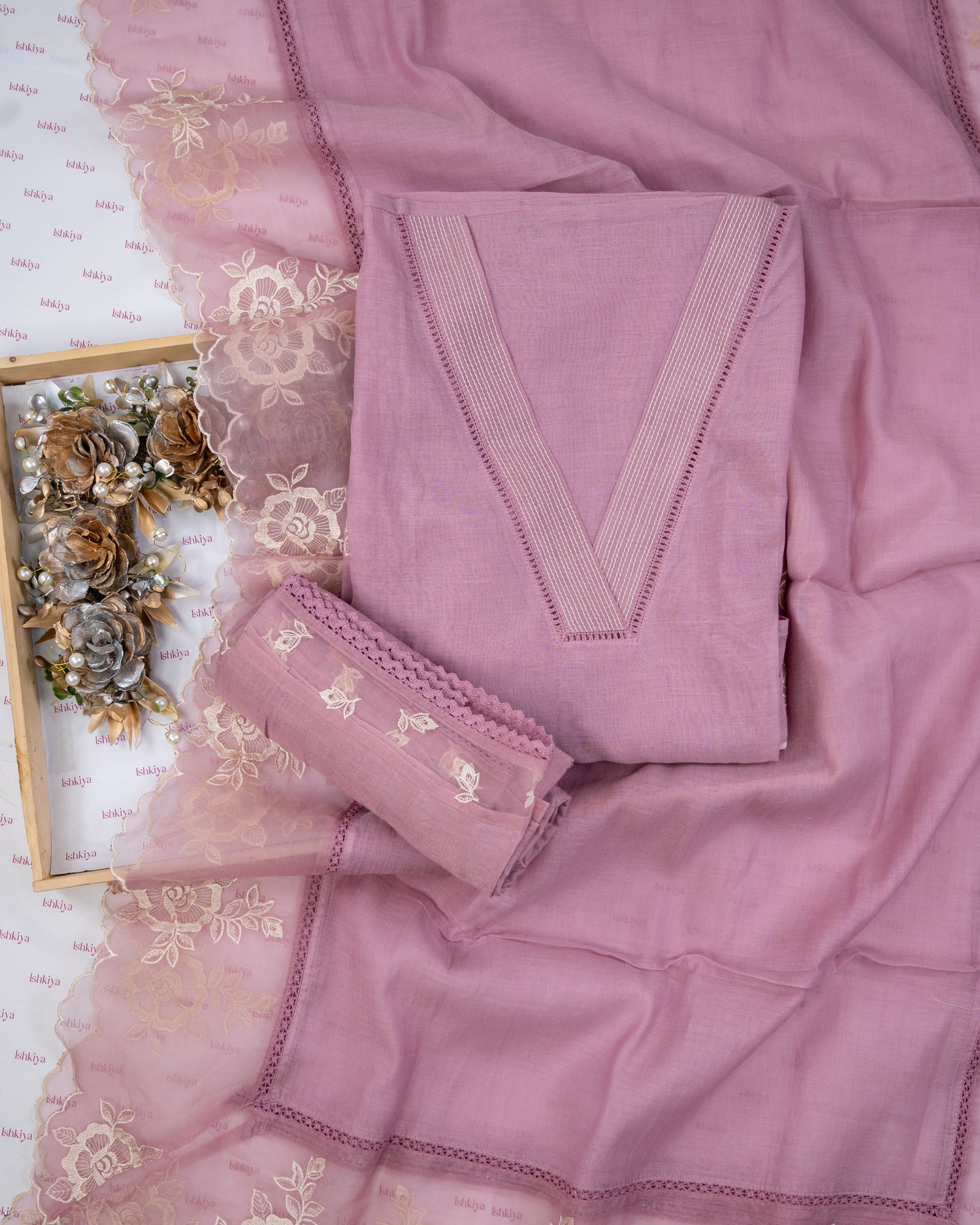 PALASH-Unstitched Mul-Chanderi Suit Set