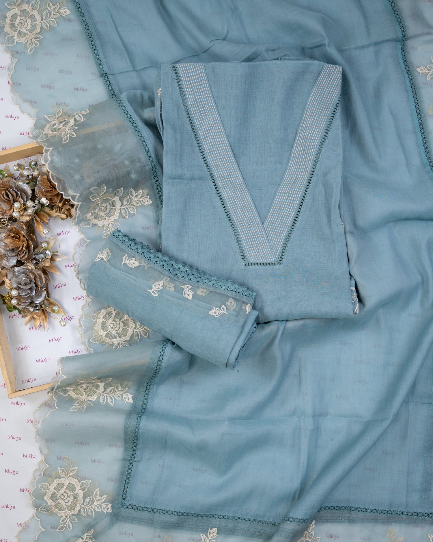 PALASH-Unstitched Mul-Chanderi Suit Set