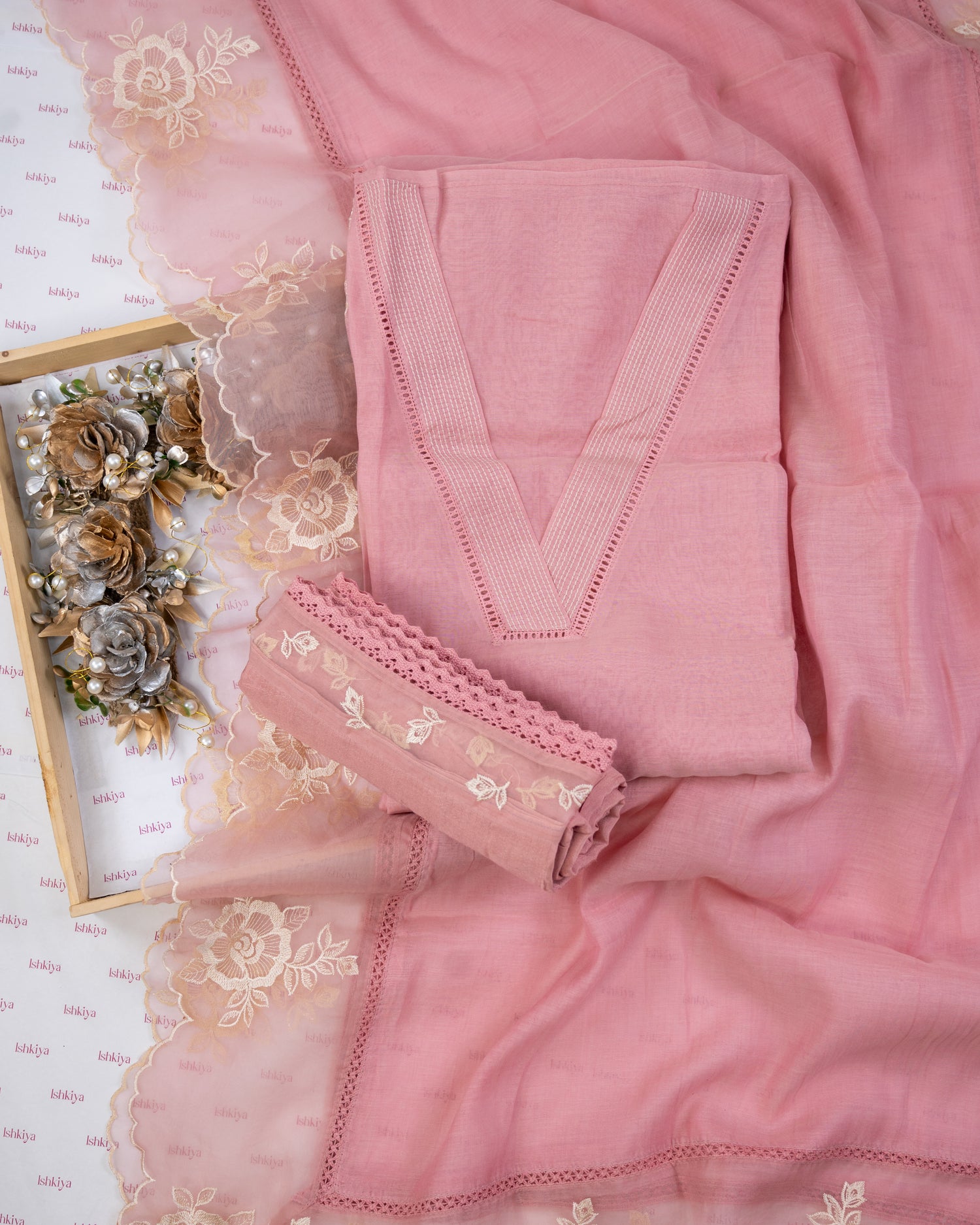 PALASH-Unstitched Mul-Chanderi Suit Set