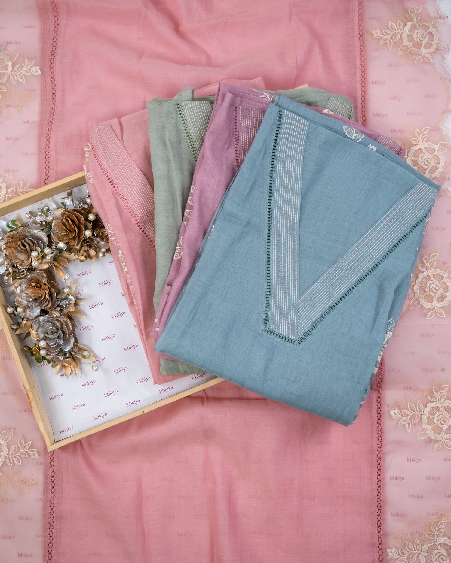 PALASH-Unstitched Mul-Chanderi Suit Set