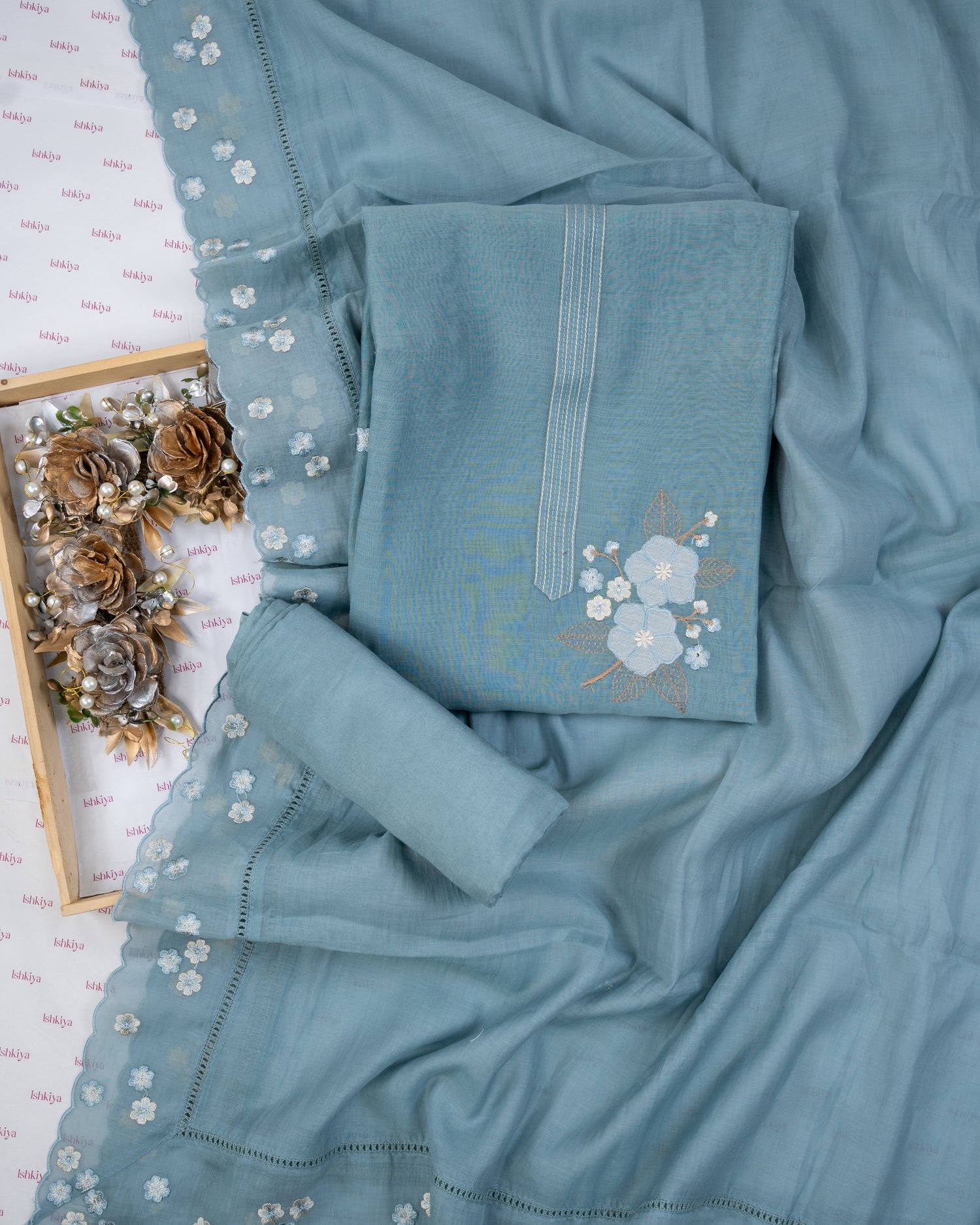 RIMJHIM-Unstitched Mul-Chanderi Suit Set