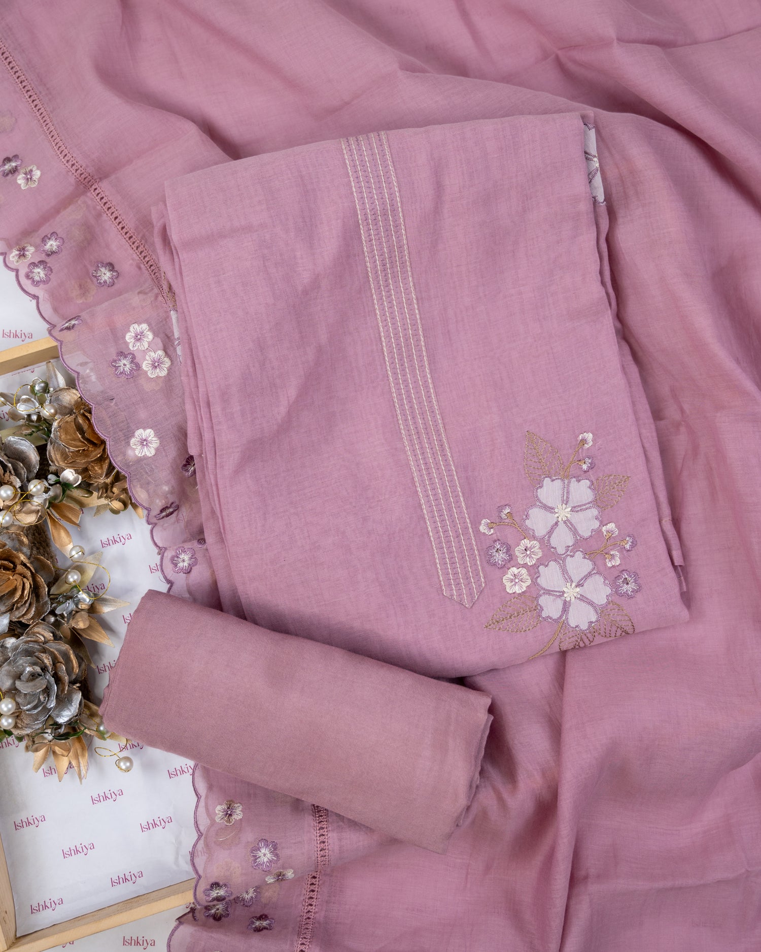 RIMJHIM-Unstitched Mul-Chanderi Suit Set