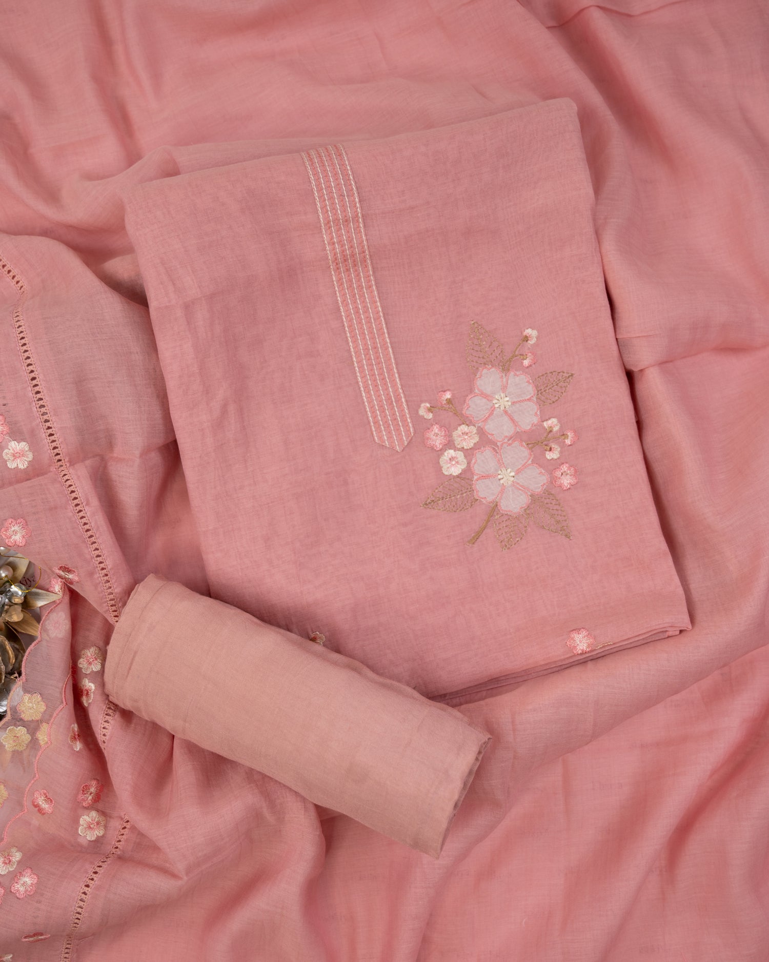 RIMJHIM-Unstitched Mul-Chanderi Suit Set