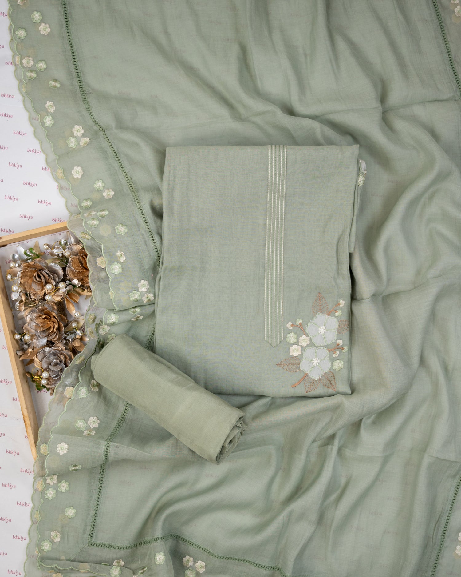 RIMJHIM-Unstitched Mul-Chanderi Suit Set