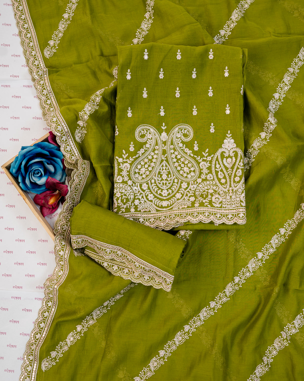 ZAMANA-Unstitched Mul-Chanderi Suit Set