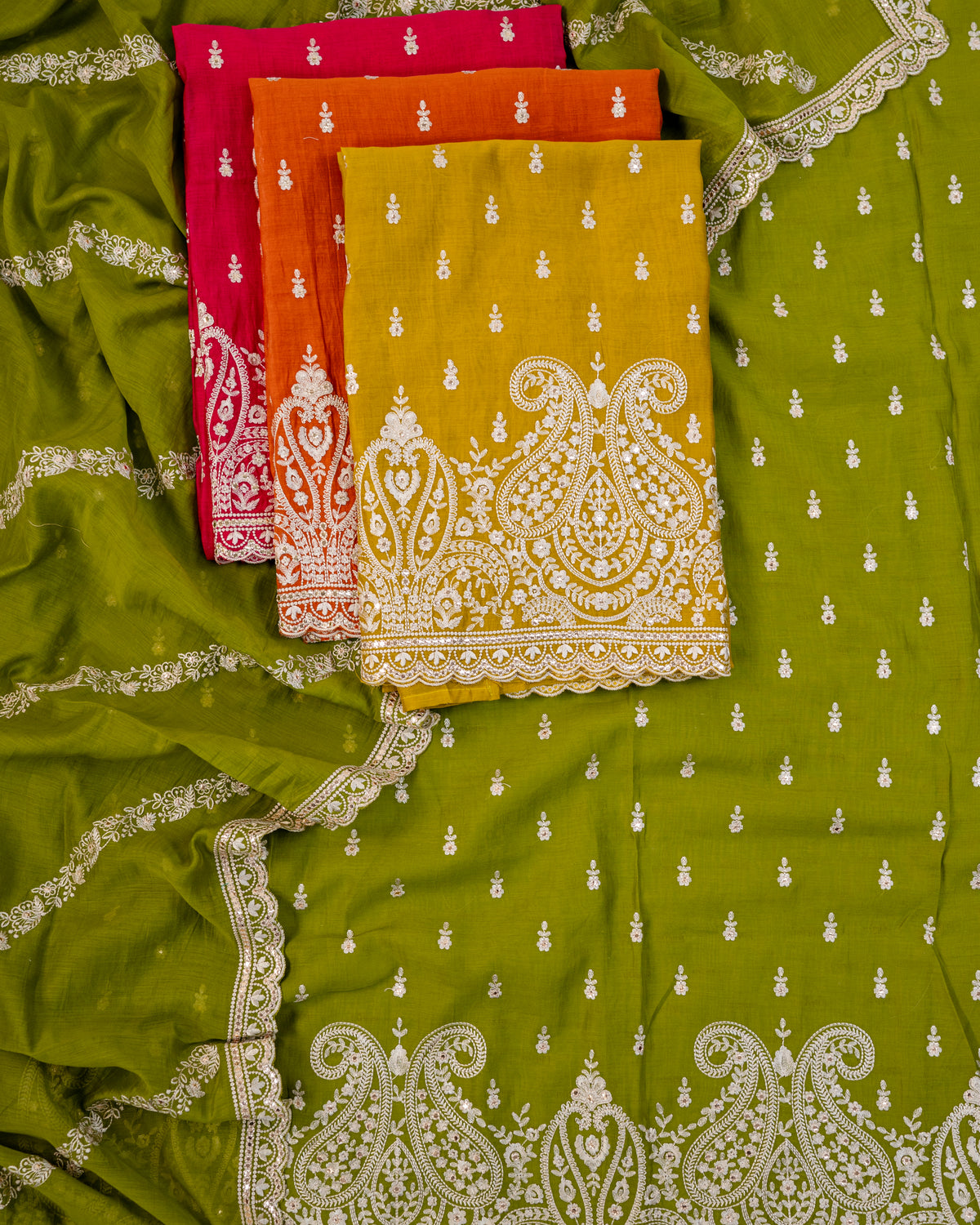 ZAMANA-Unstitched Mul-Chanderi Suit Set