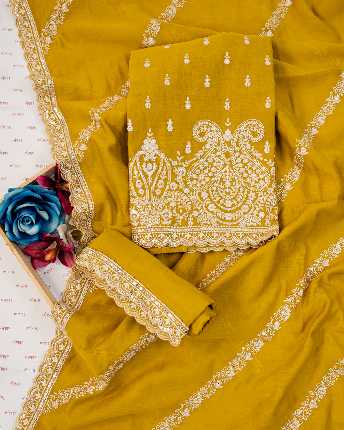 ZAMANA-Unstitched Mul-Chanderi Suit Set