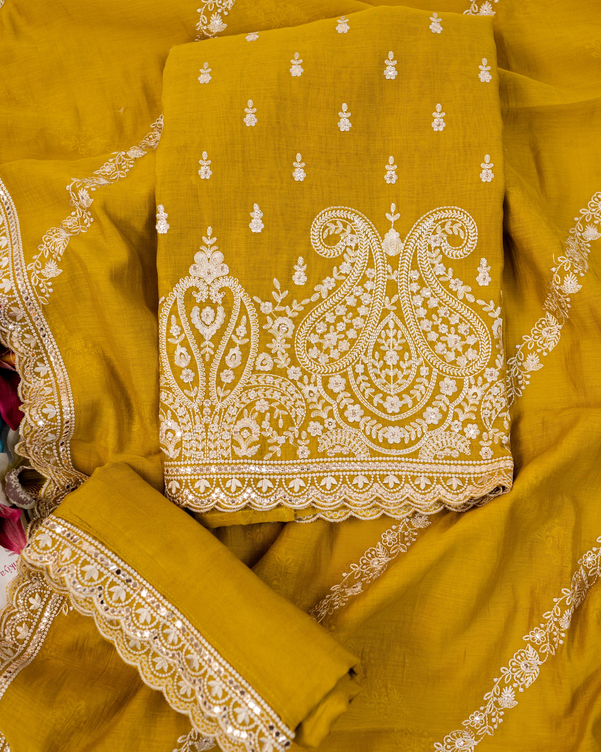 ZAMANA-Unstitched Mul-Chanderi Suit Set