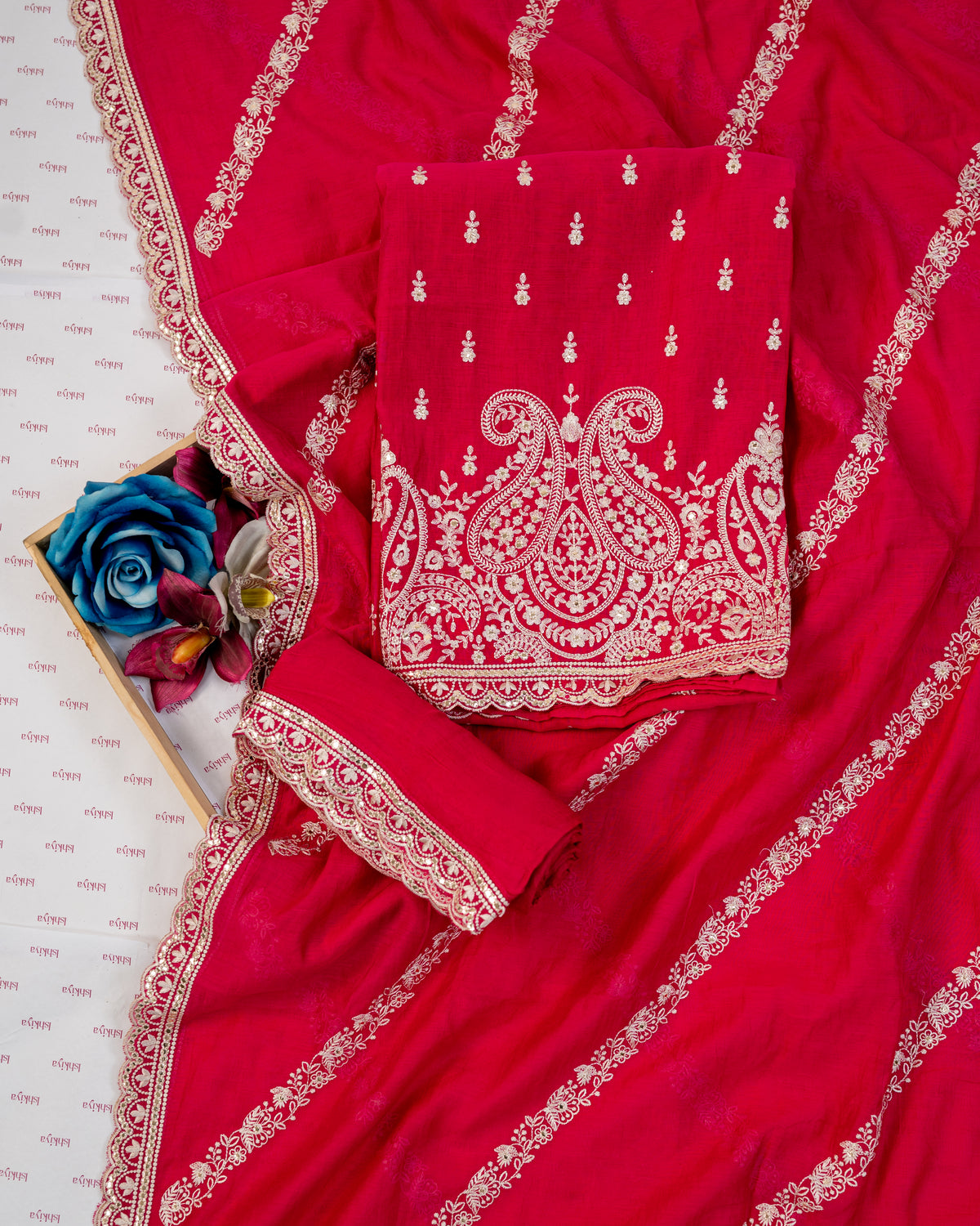 ZAMANA-Unstitched Mul-Chanderi Suit Set