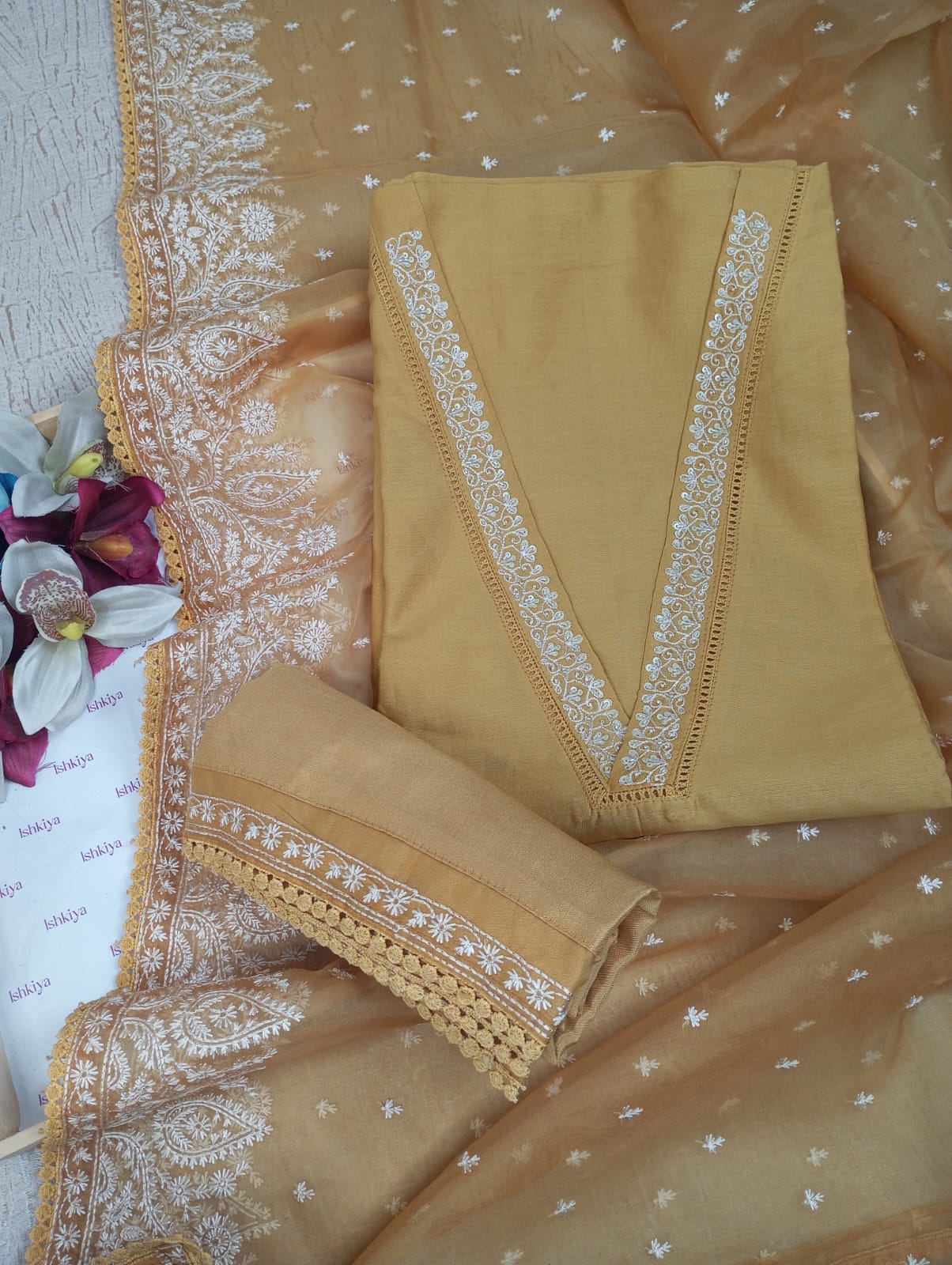 MEHFIL-Unstitched Mul-Chanderi Suit Set