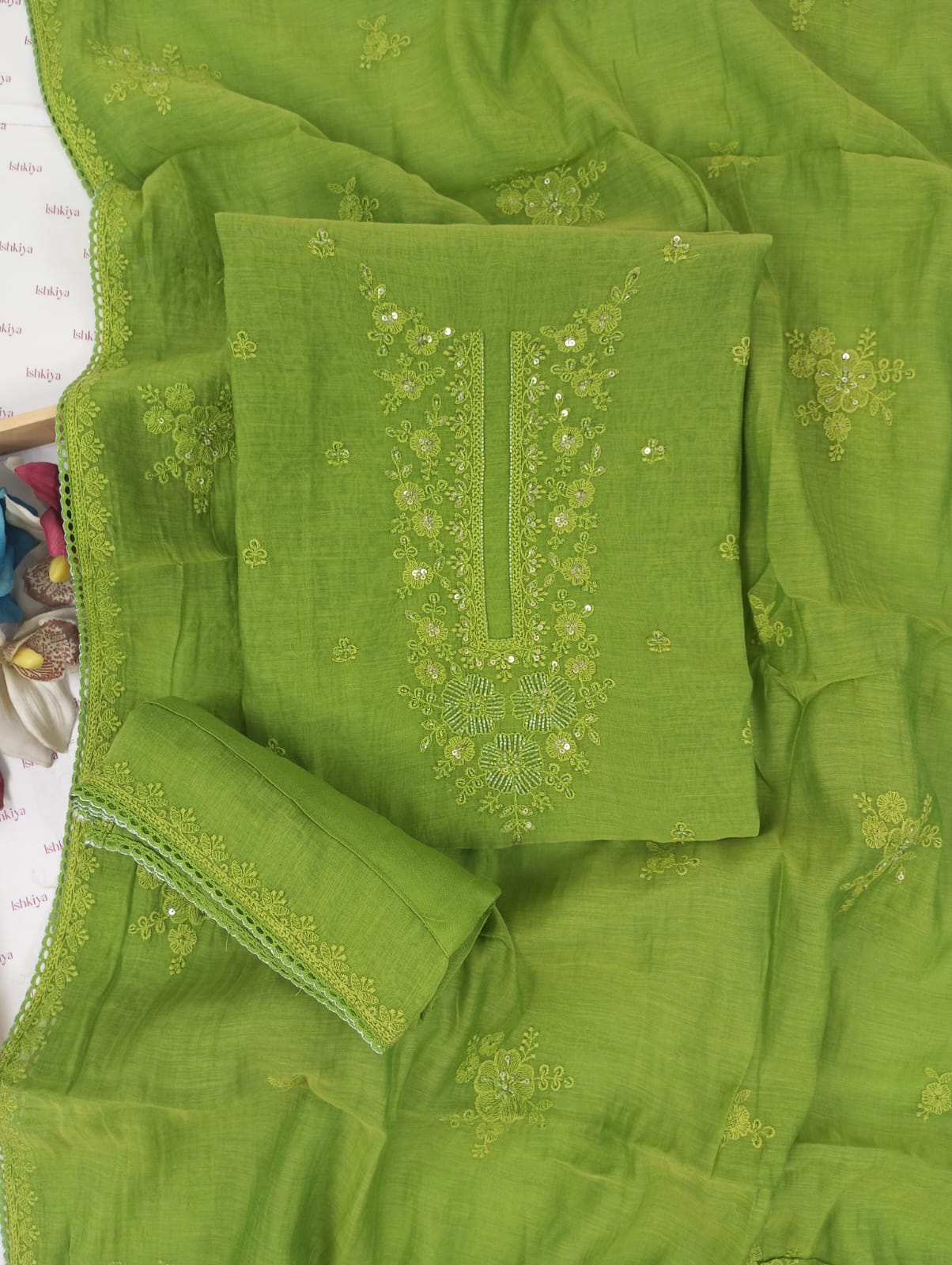 KEHR-Unstiched Mul-Chanderi Suit set