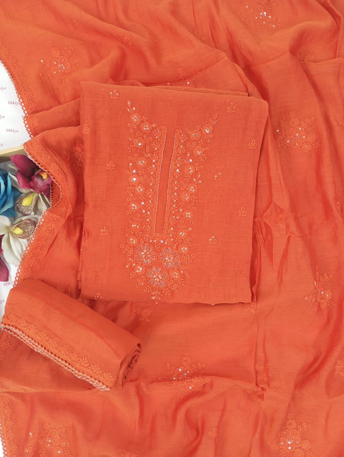 KEHR-Unstiched Mul-Chanderi Suit set