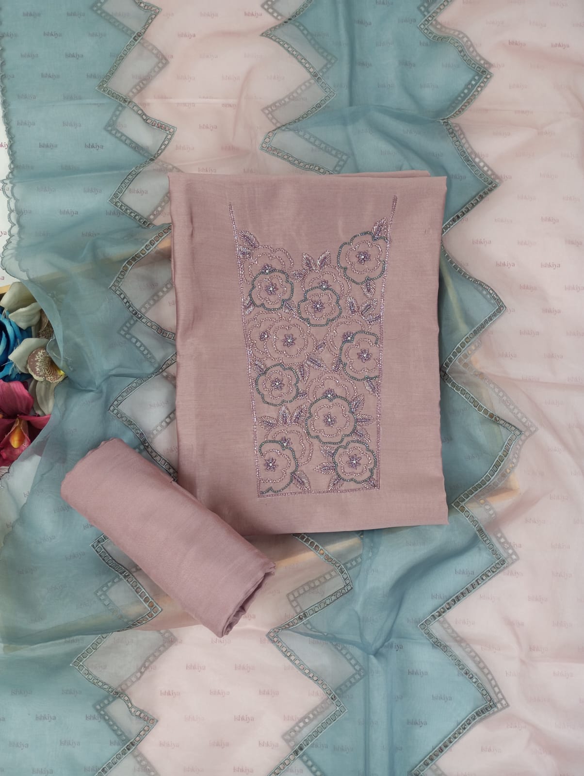 NOORI-Unstiched Mul-Chanderi Suit set
