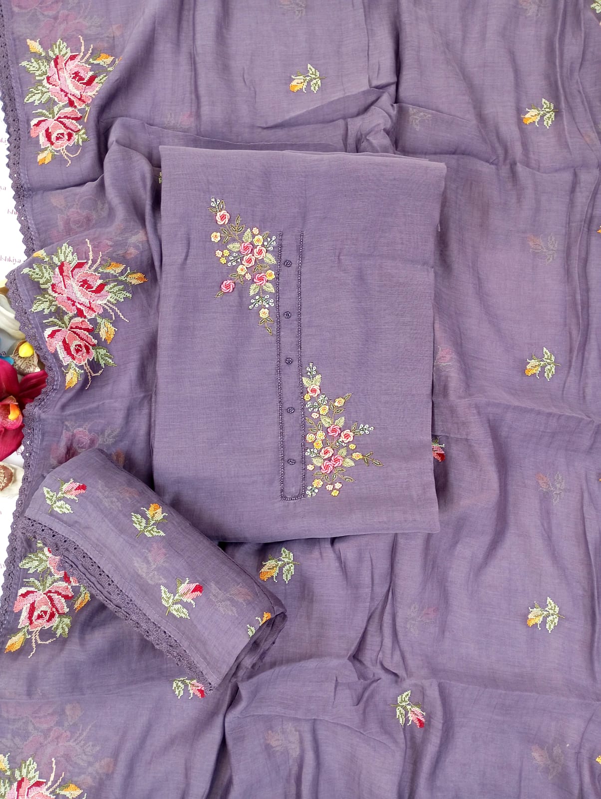 SAFAR-Unstiched Mul-Chanderi Suit set
