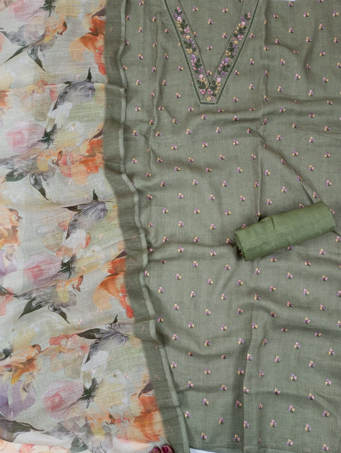 AWAARA-Unstitched Jute Linen Suit Set
